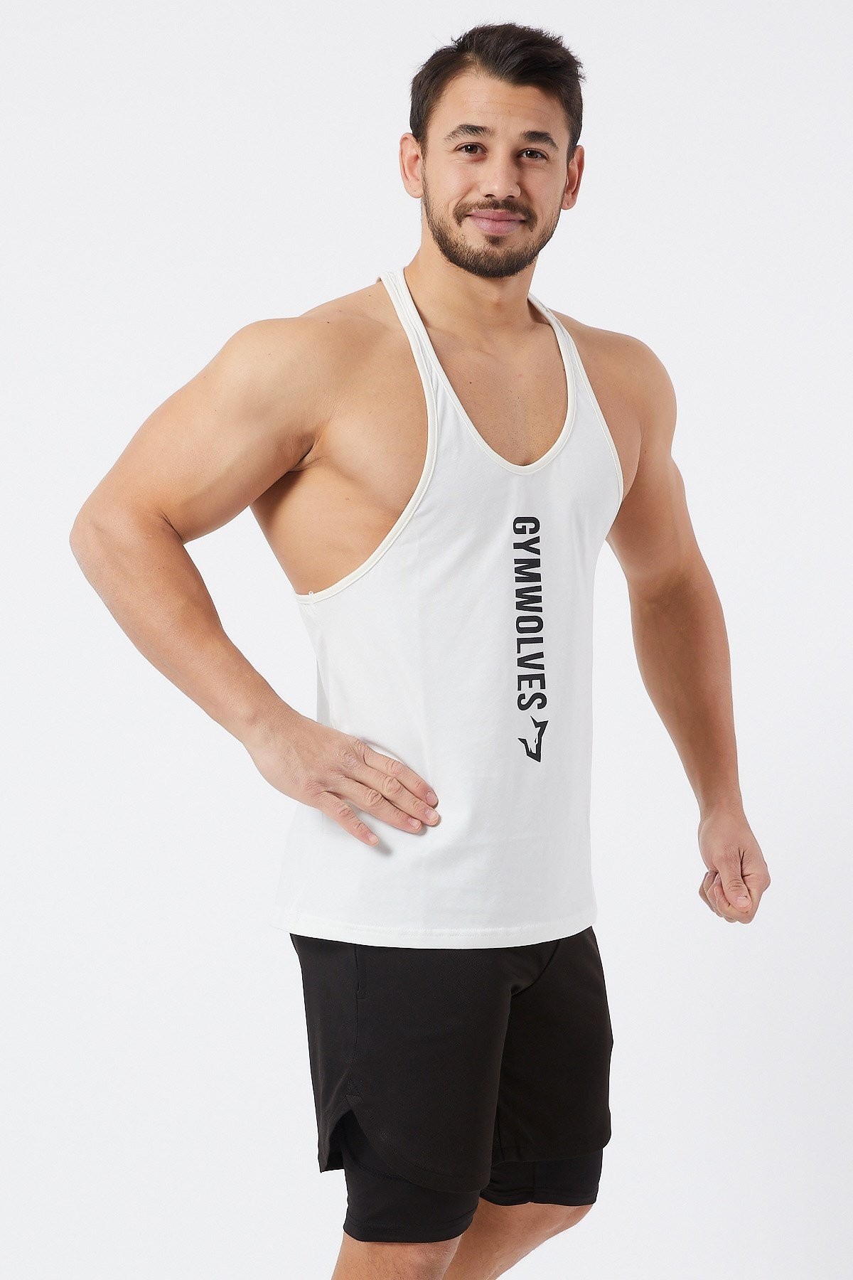 Gymwolves Erkek Spor Atleti İnce Askılı | Krem | Stringer | Workout Tanktop |