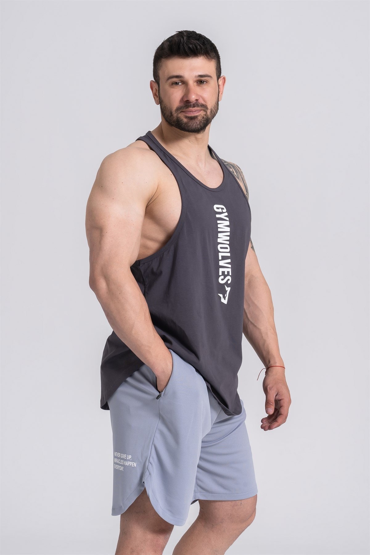 Gymwolves Spor Atleti | Stringer | Workout Tanktop | Füme | Comfortable Serisi