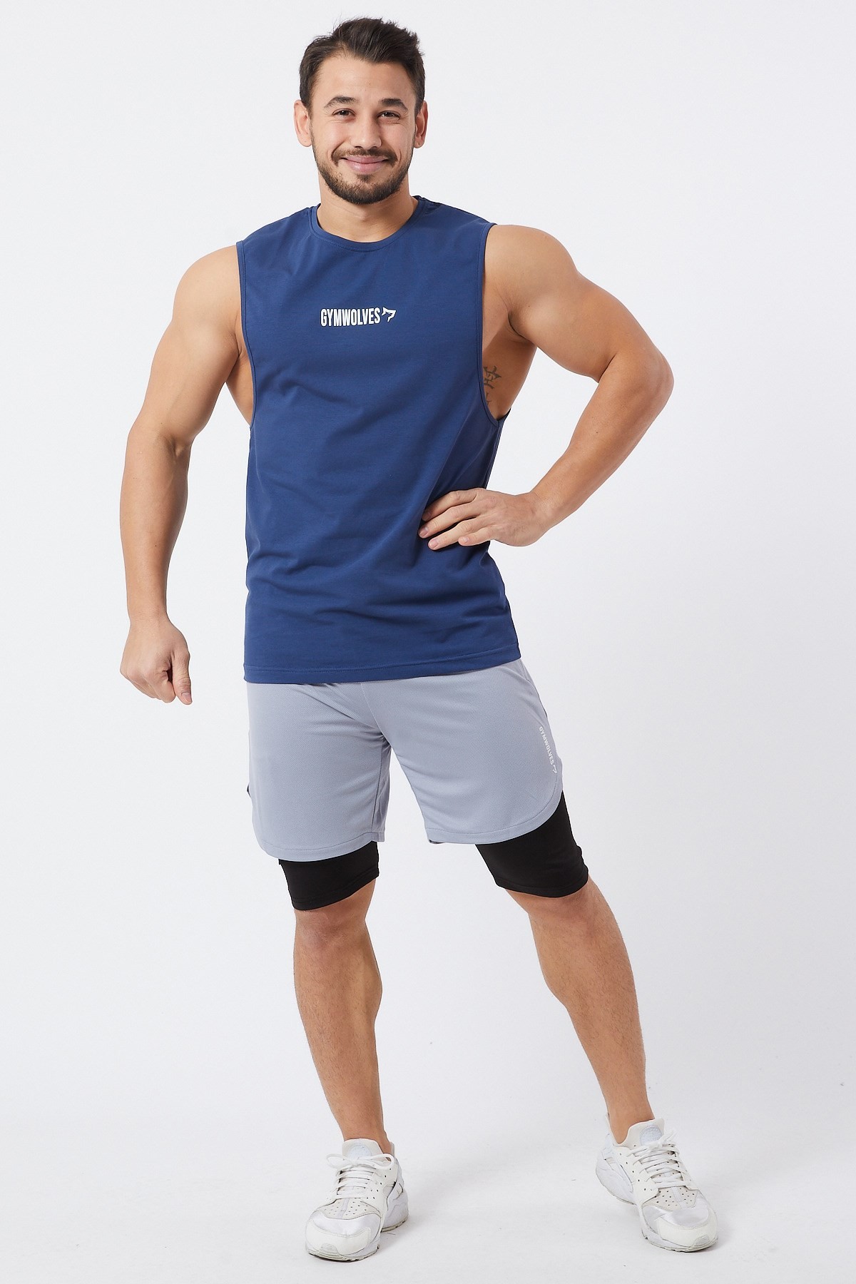 Gymwolves Erkek Kolsuz T-Shirt | Erkek Spor T-shirt | İndigo | Workout Tanktop |