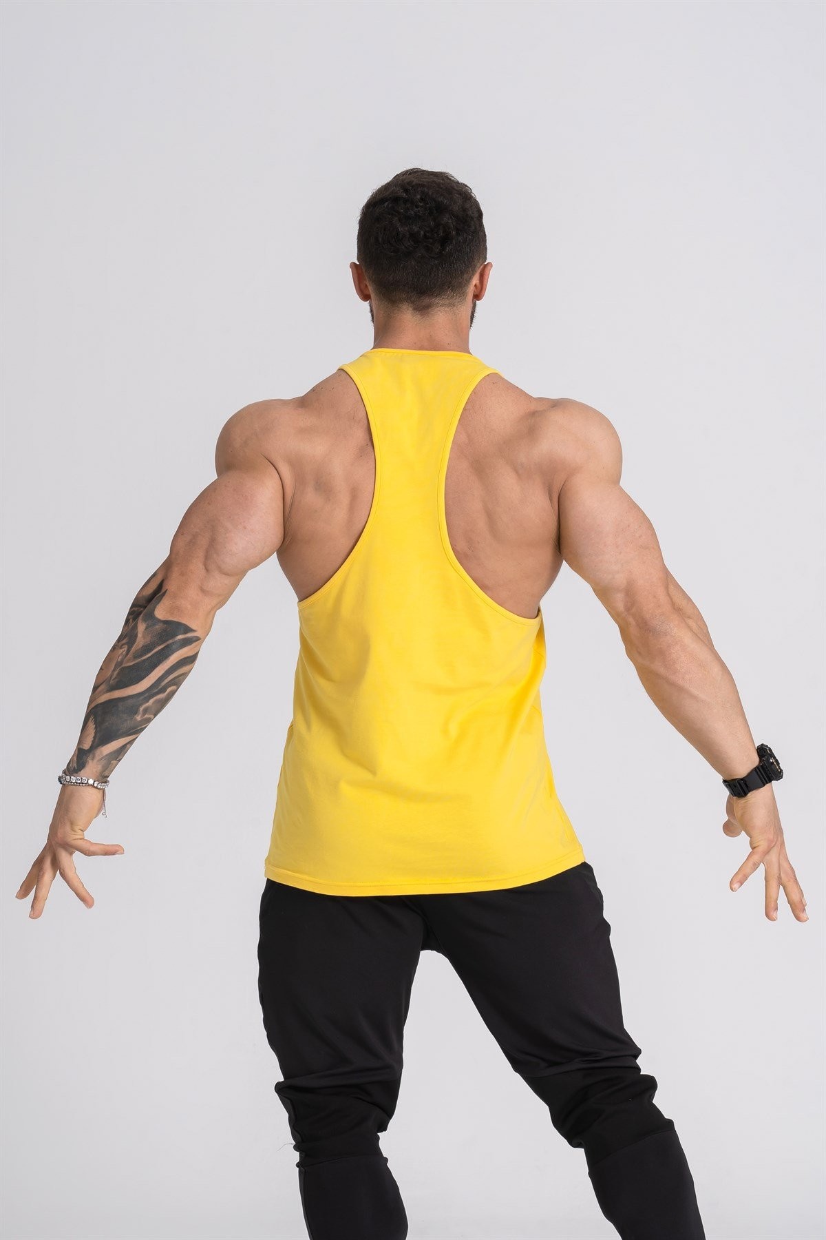 Gymwolves Erkek Spor Atleti | Stringer | Workout Tanktop | Sarı | Wolf Serisi