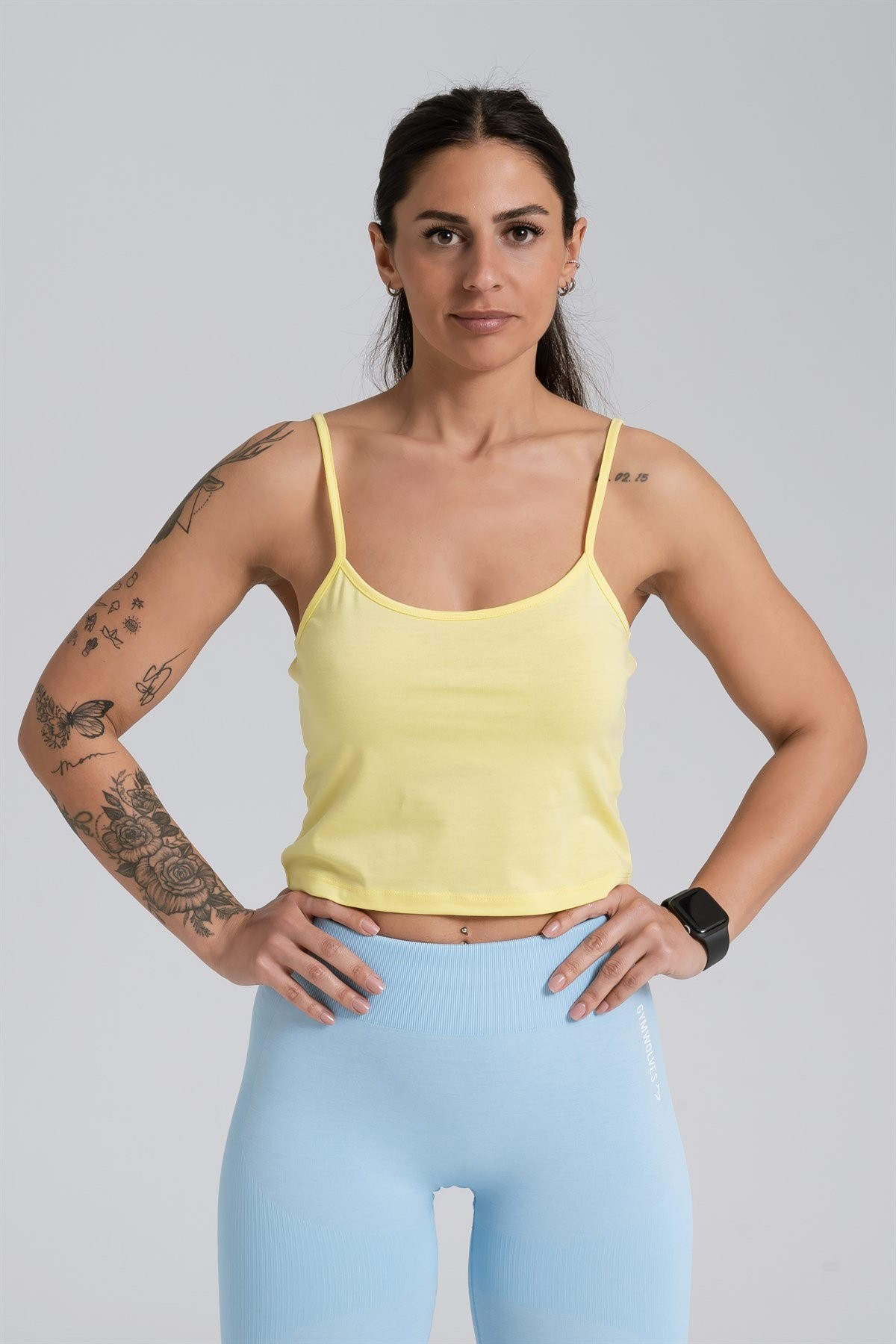 Gymwolves Askılı Body Crop Tops | Sarı | Cotton Serisi |