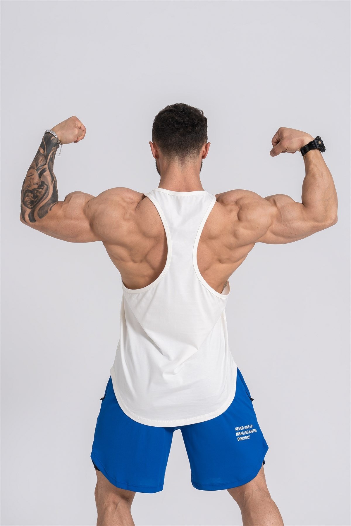 Gymwolves Erkek Spor Atleti | Stringer | Workout Tanktop | Krem | Wolf Serisi
