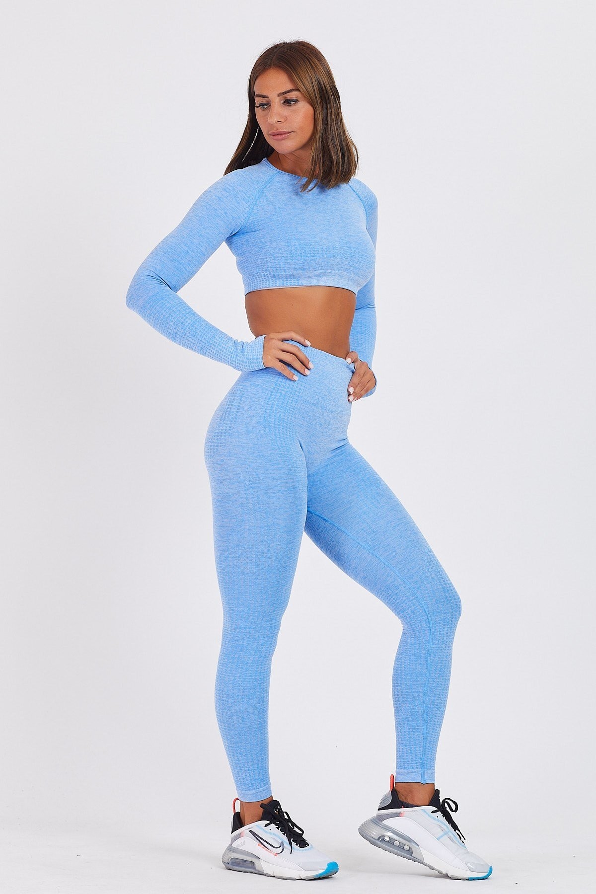 Gymwolves Kadın Uzun Kollu Dikişsiz Spor Tişört | Crop Tops | Mavi | Activated Serisi |