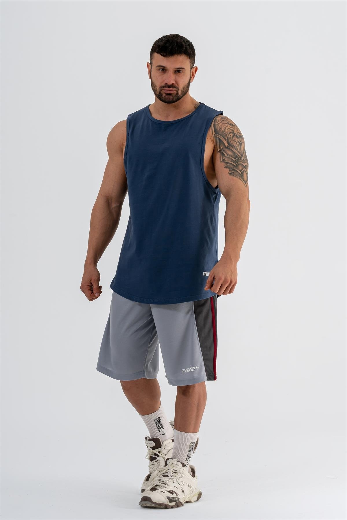 Gymwolves Erkek Kolsuz T-Shirt | Erkek Spor T-shirt | Workout Tanktop | İndigo | Never Give Up |