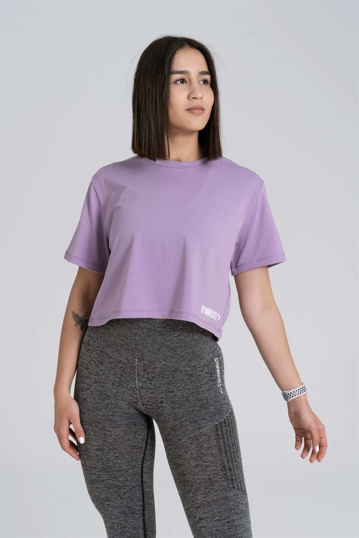 Gymwolves Relax Kadın Crop Tops | Mor | Cotton Serisi |