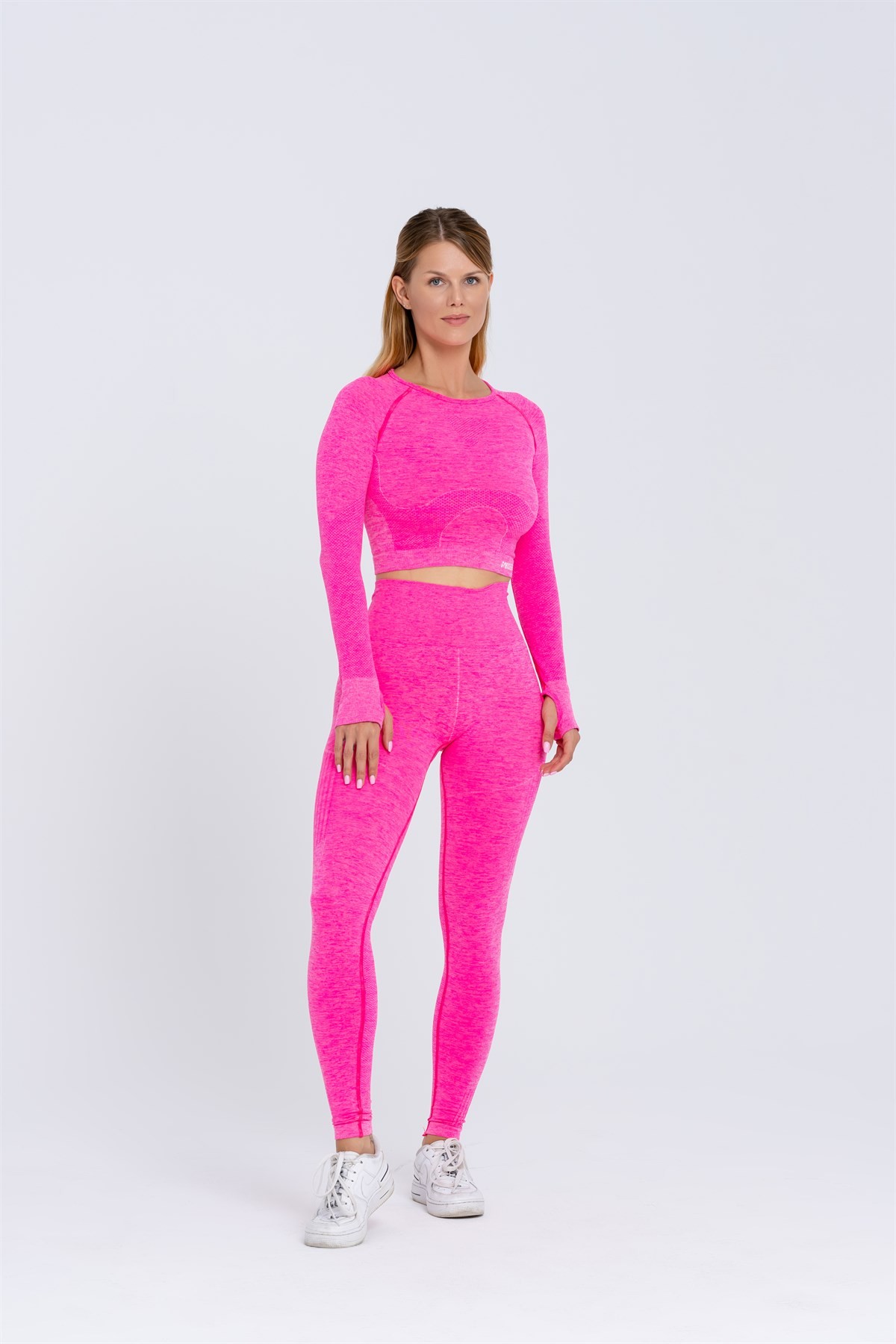 Gymwolves Kadın Uzun Kollu Dikişsiz Spor Tişört | Crop Top | Fuşya | Enerji Serisi |