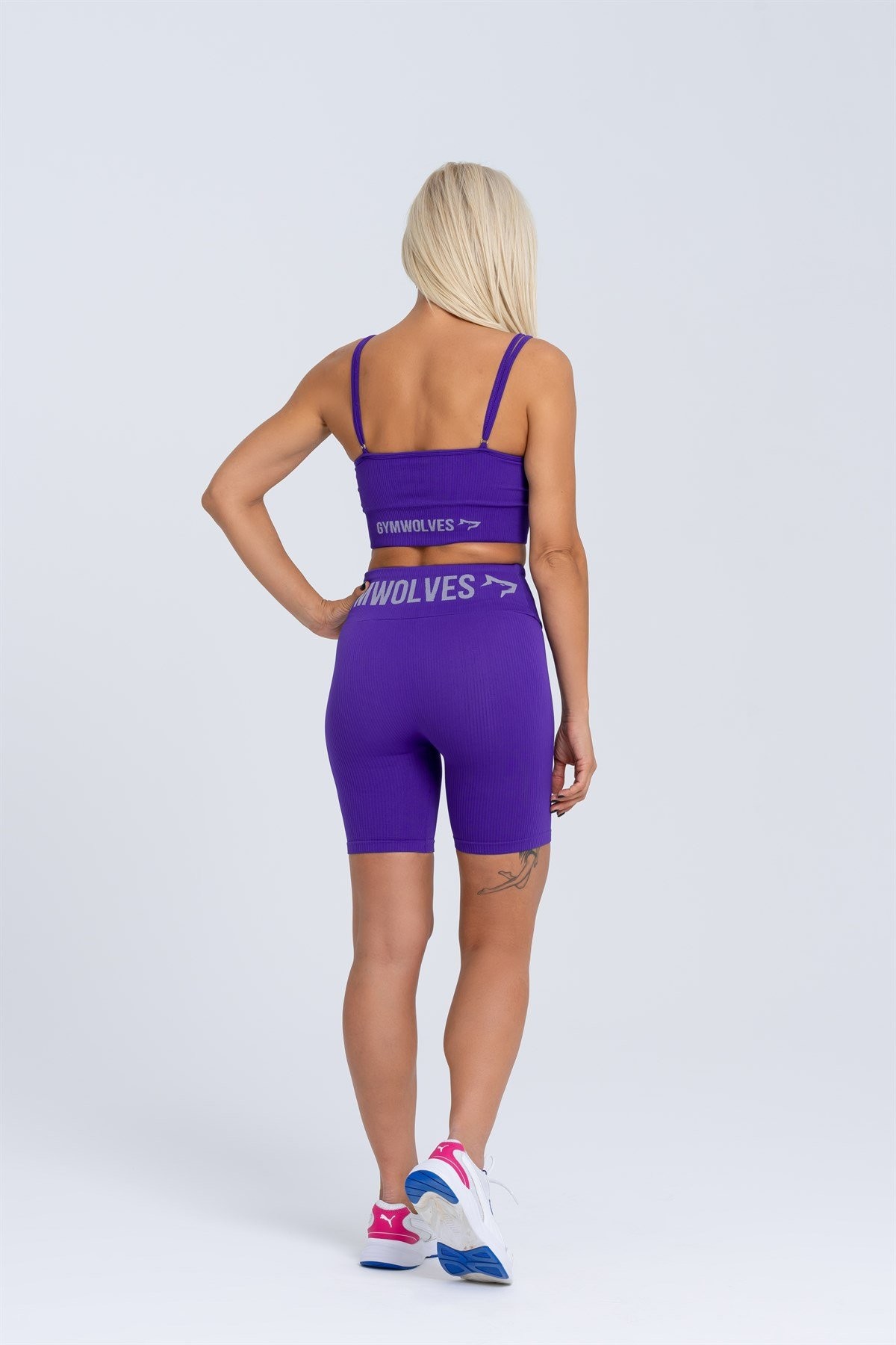 Gymwolves Kadın Spor Şort | Mor | Dikişsiz Spor Şort | Fitilli | Anvelop Model |
