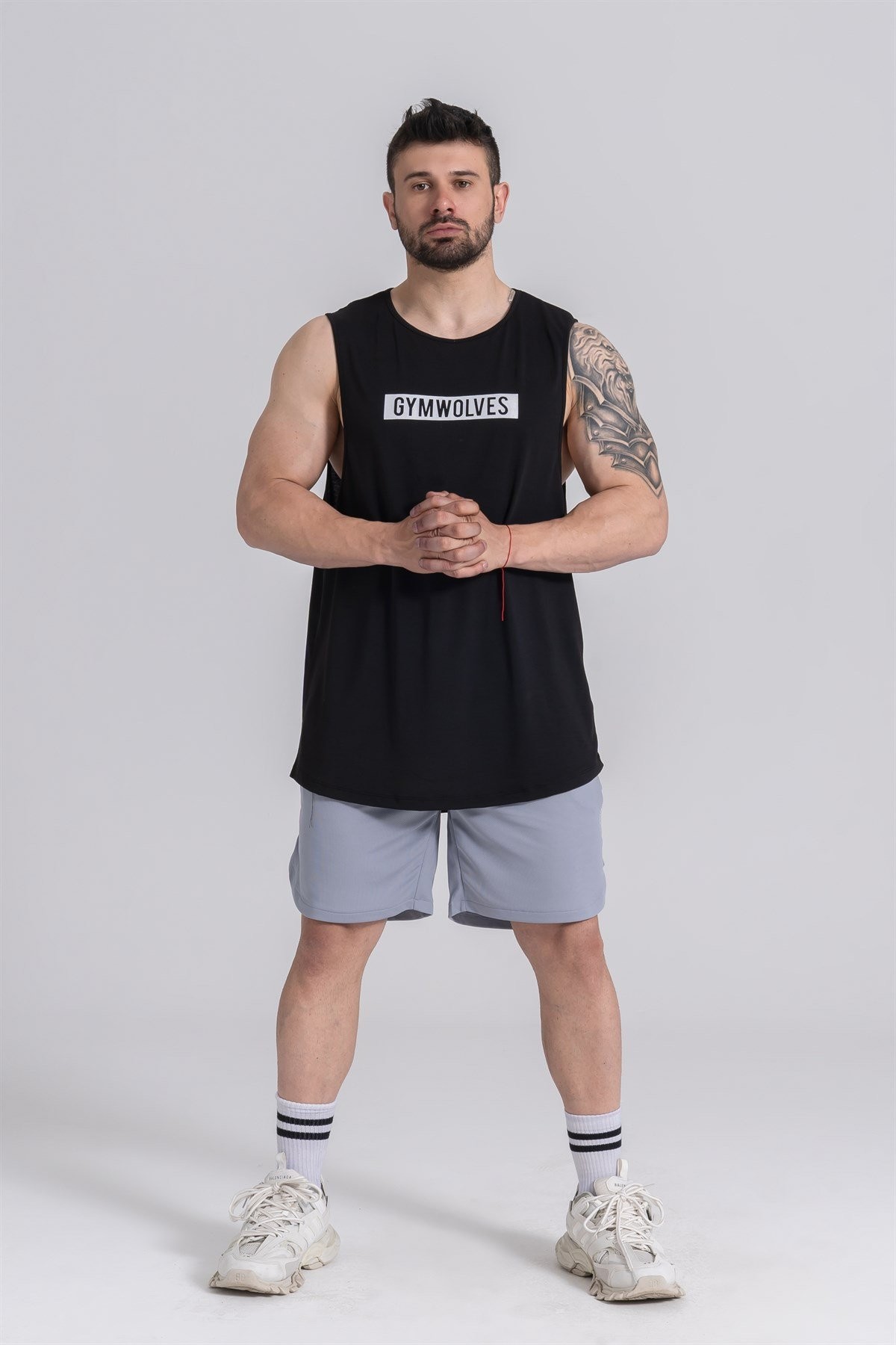 Gymwolves Erkek Kolsuz T-Shirt | Erkek Spor T-shirt | Siyah | Workout Tanktop |
