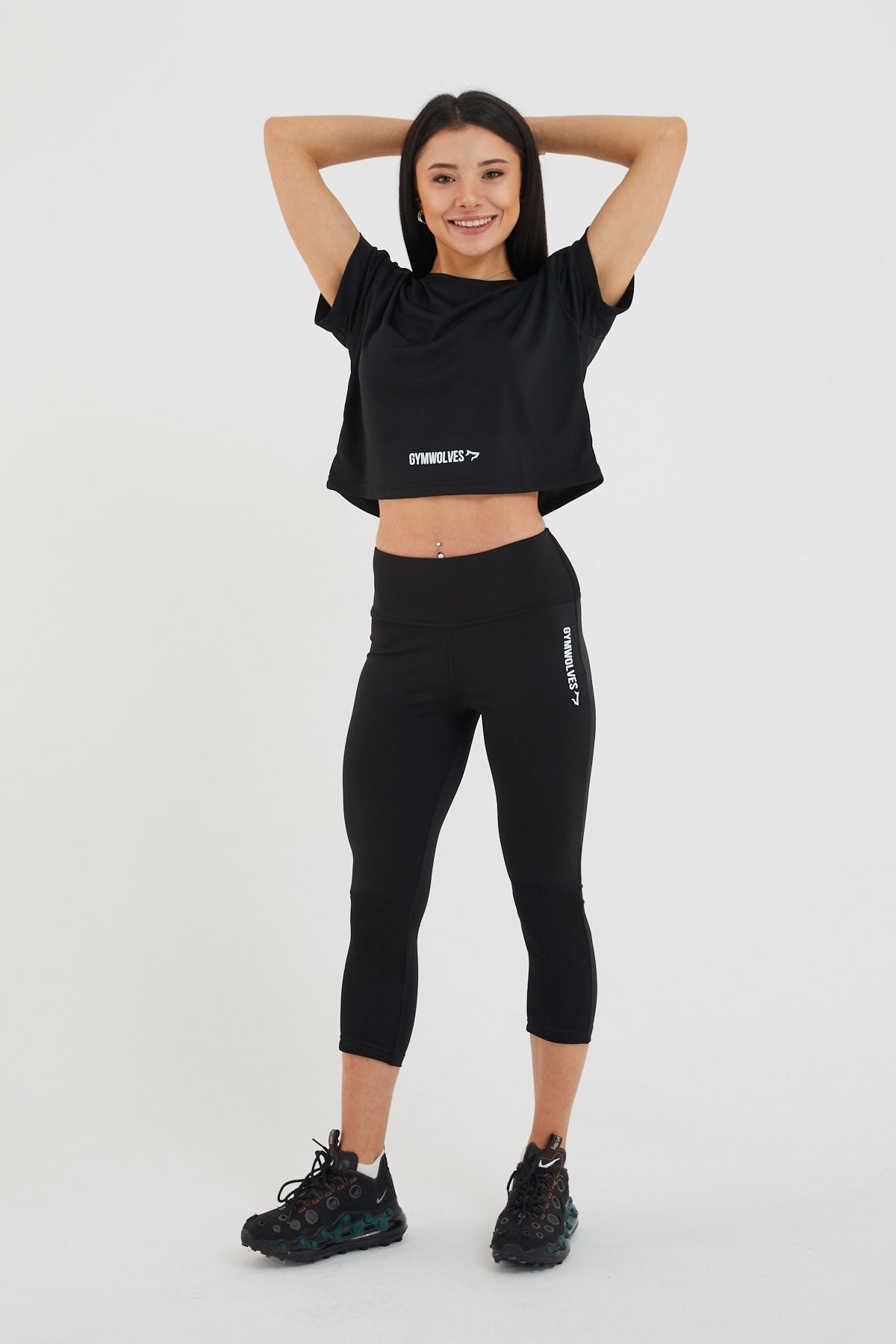 Gymwolves Kadın T-Shirt Crop | Siyah | Spor Tshirt |