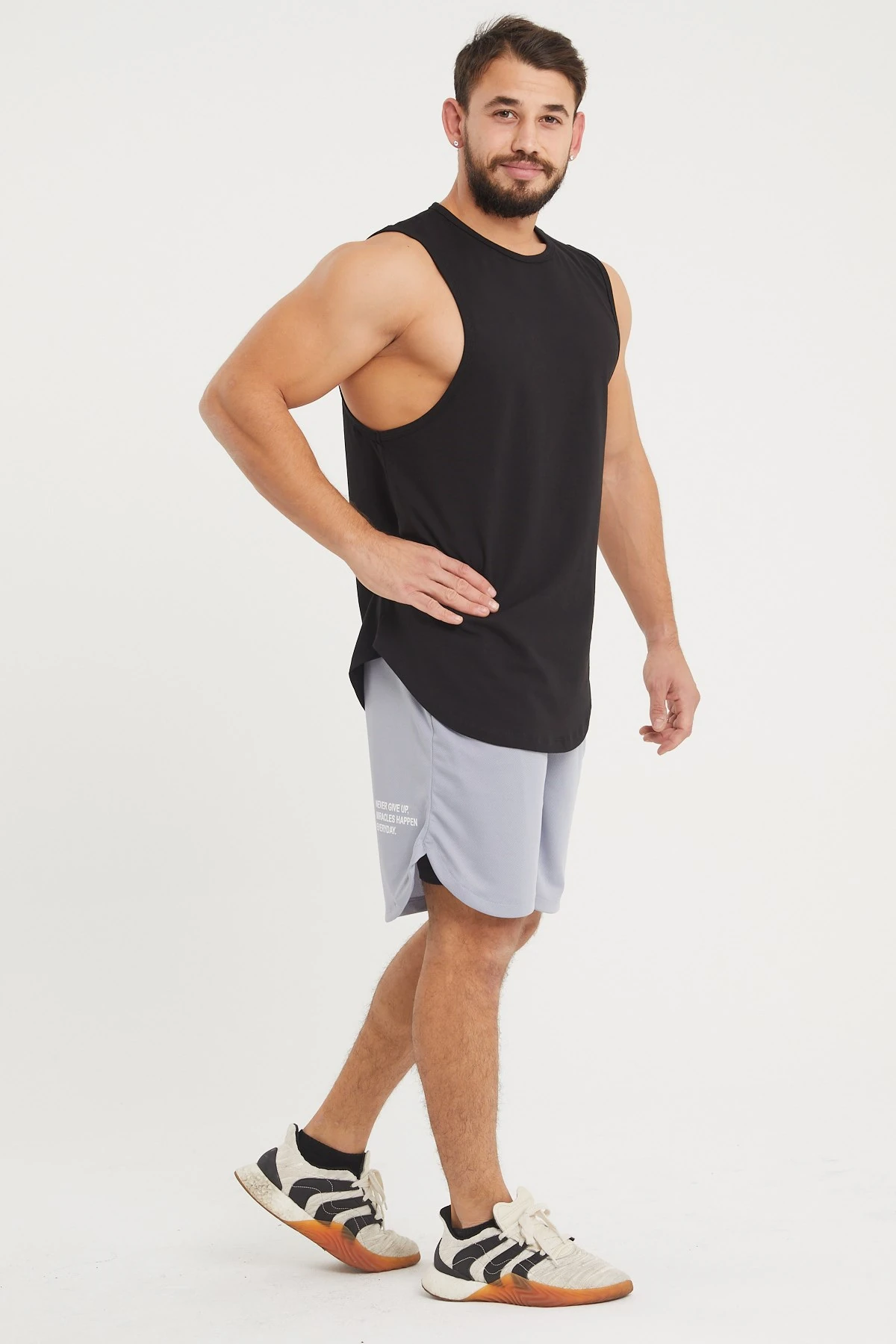 Gymwolves Erkek Kolsuz T-Shirt | Erkek Spor T-shirt | Workout Tanktop | Siyah | Never Give Up |