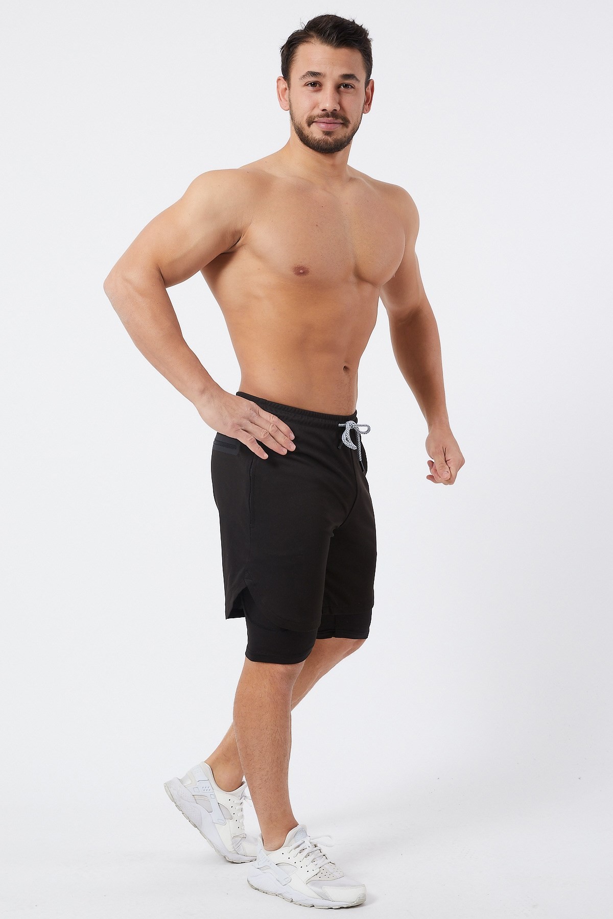 Gymwolves Erkek Spor Şort Çift Katmanlı | Uzun İç Tayt | Siyah | Comfortable Serisi |