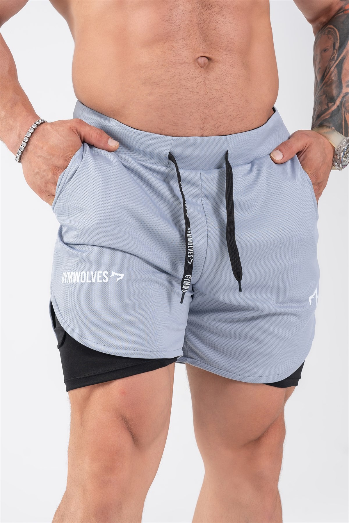 Gymwolves Erkek Spor Şort Çift Katmanlı | Light Gri | Comfortable Serisi |