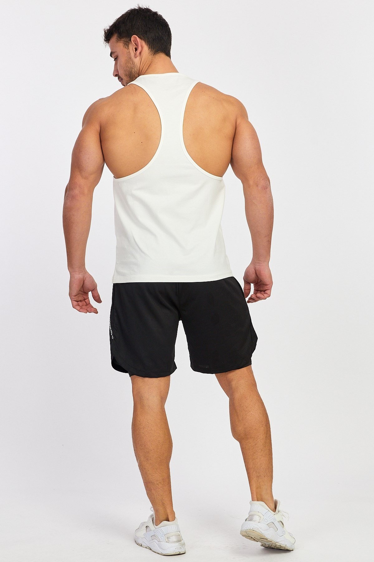Gymwolves Erkek Spor Atleti | Stringer | Workout Tanktop | Krem | Wolf Serisi