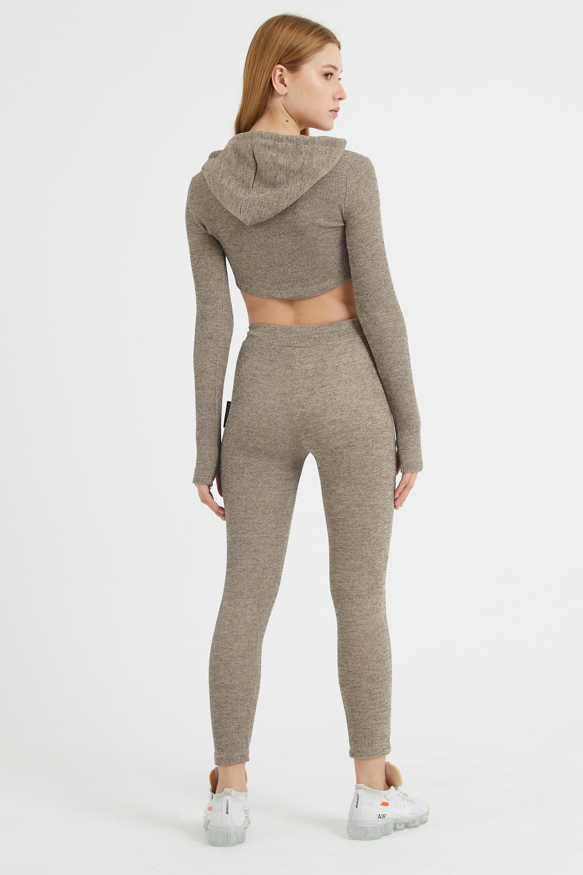 Gymwolves Kadın Eşofman Takımı 3 lü Set | Kahverengi | Bra | Hoodie | Bottom |