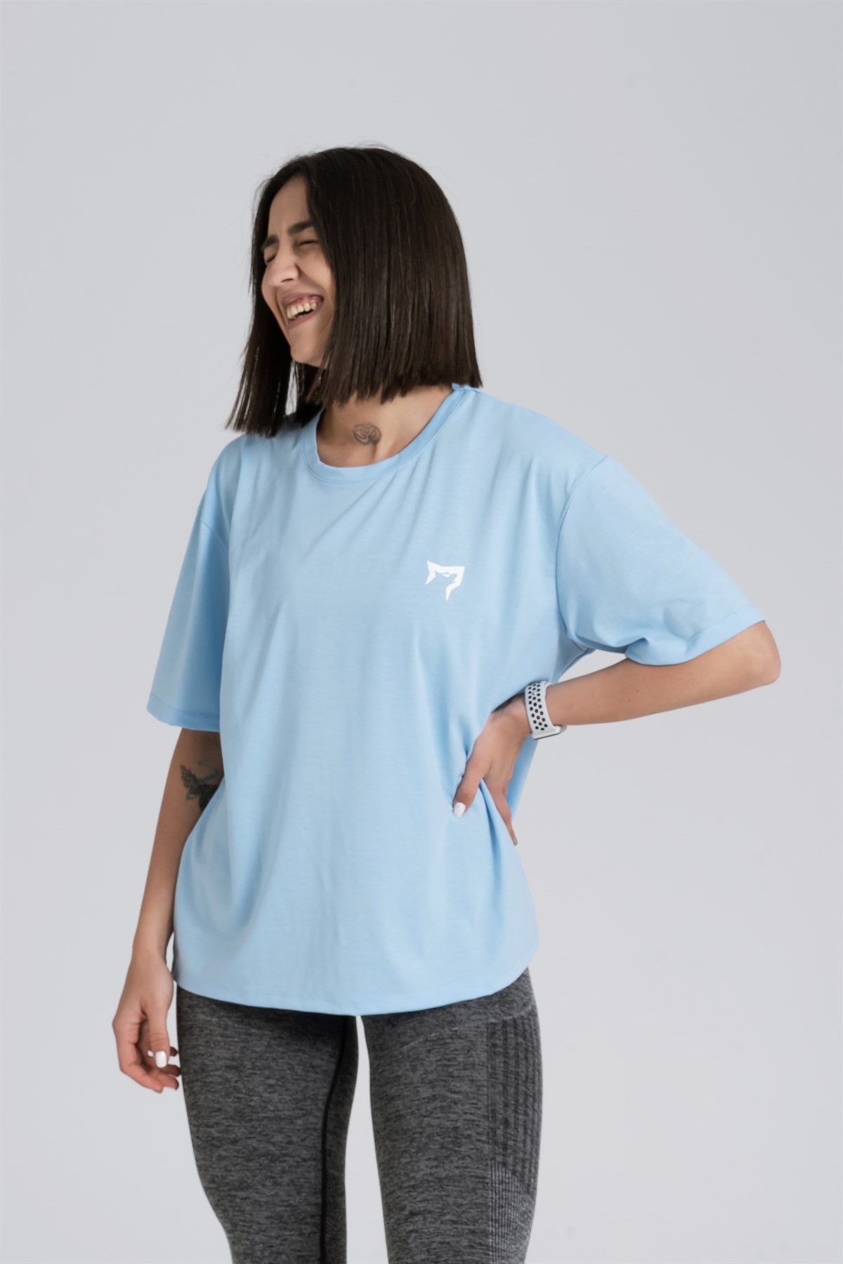 Gymwolves Oversize Kadın T-Shirt | Light Blue | Cotton Serisi |