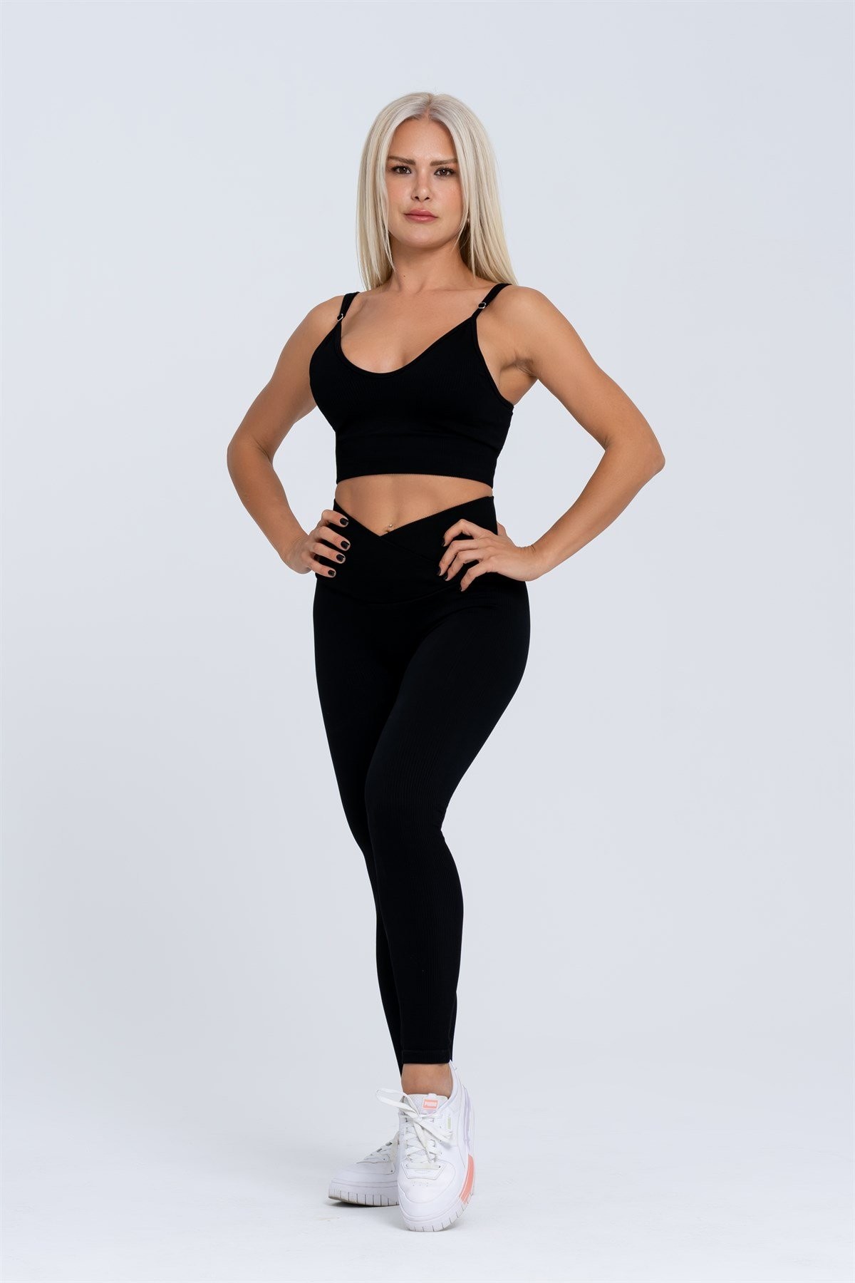 Gymwolves Dikişsiz Spor Tayt | Siyah | Seamles Leggings | Fitilli | Anvelop Model |
