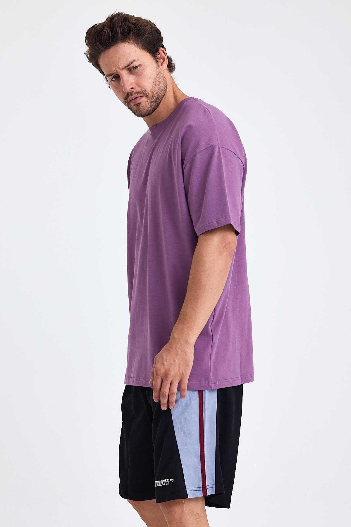 Gymwolves Erkek Over Size Spor T-Shirt | Kurt  Baskılı | Workout T-Shirt | Tişört | Mor |