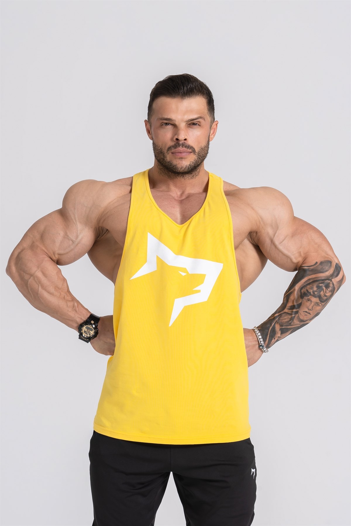 Gymwolves Erkek Spor Atleti | Stringer | Workout Tanktop | Sarı | Wolf Serisi