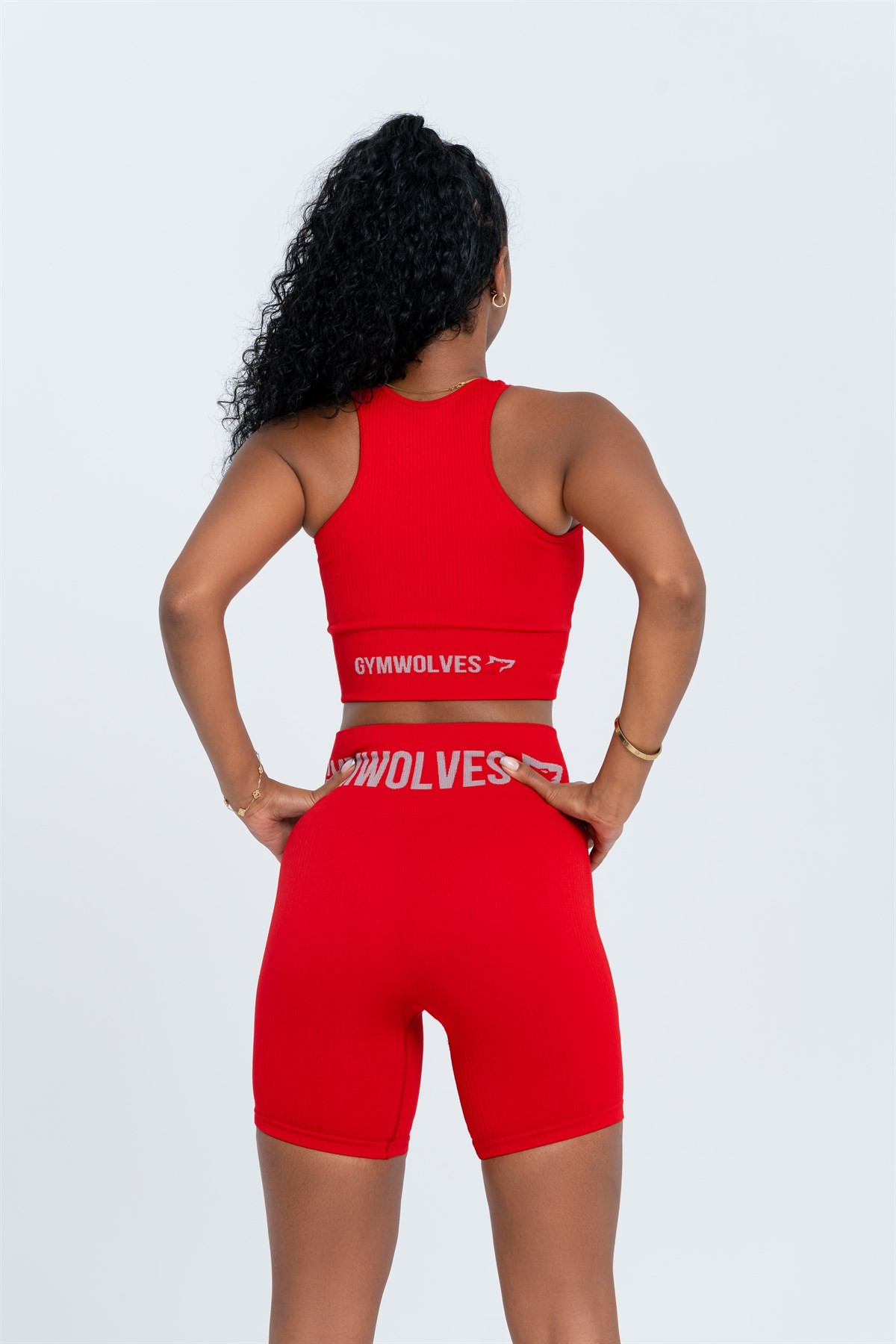 Gymwolves Kadın Spor Şort | Kırmızı | Dikişsiz Spor Şort | Fitilli |