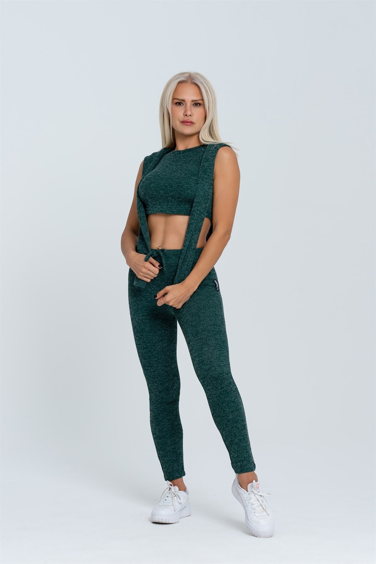 Gymwolves Kadın Eşofman Takımı 3 lü Set | Yeşil | Bra | Hoodie | Bottom |