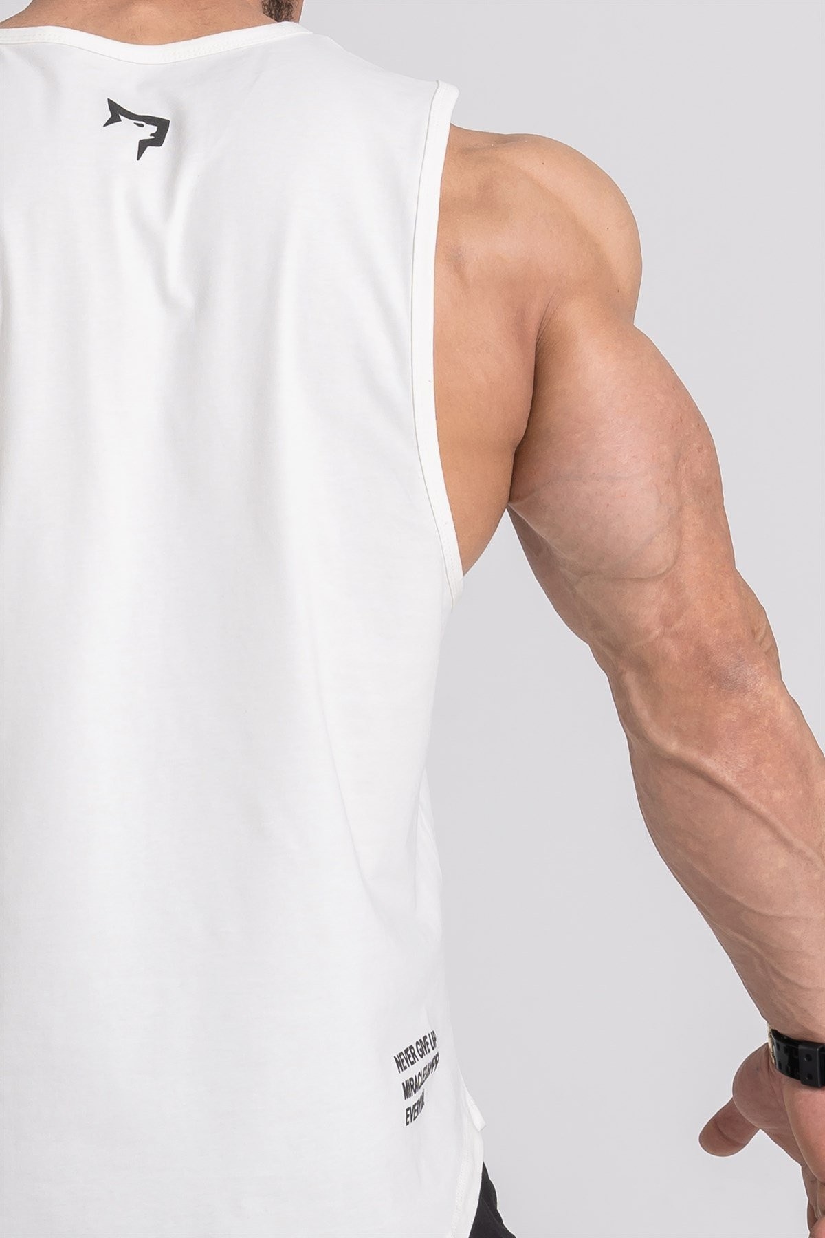 Gymwolves Erkek Kolsuz T-Shirt | Erkek Spor T-shirt | Workout Tanktop | Krem | Never Give Up |