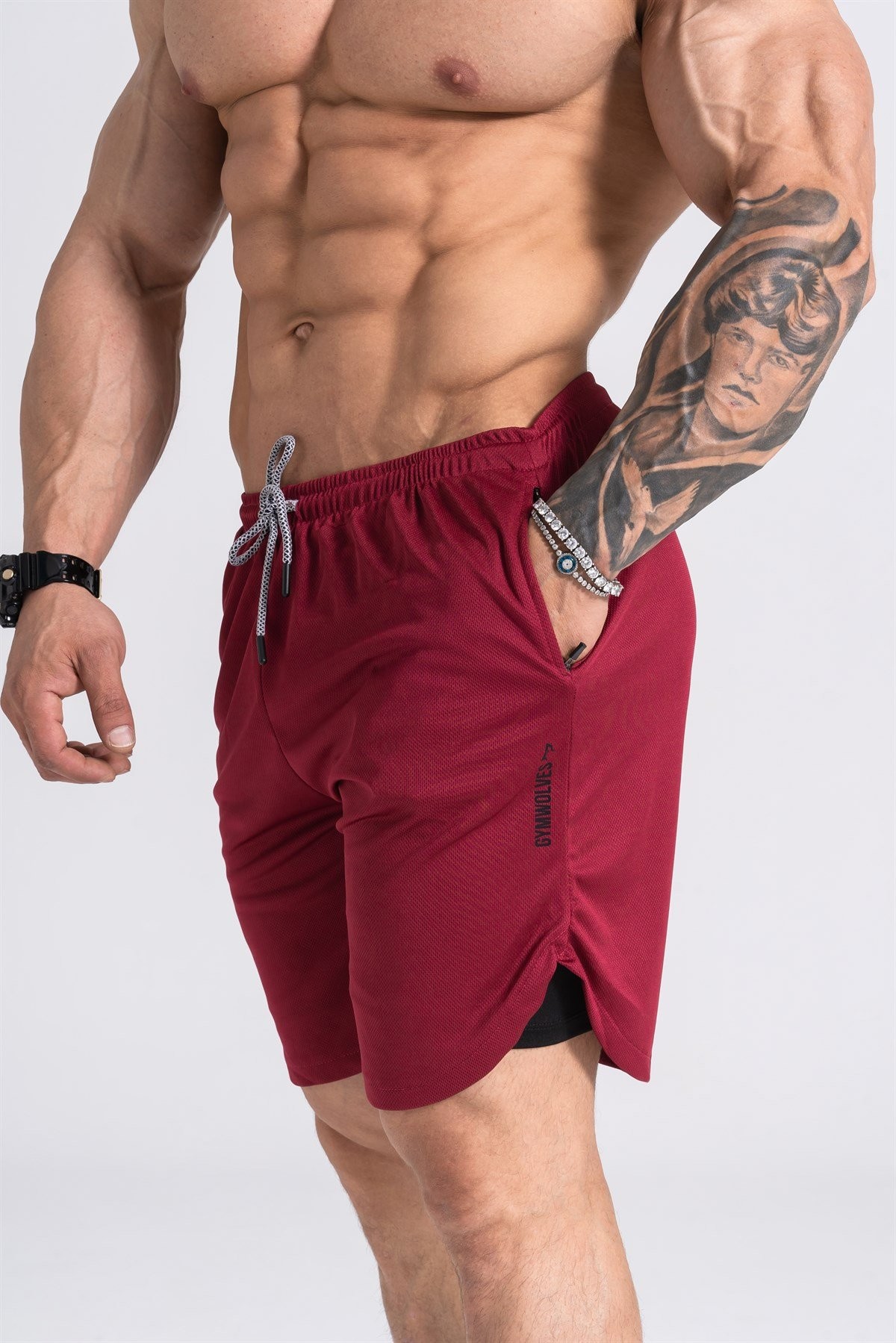 Gymwolves Erkek Spor Şort Çift Katmanlı | Bordo | Comfortable Serisi |