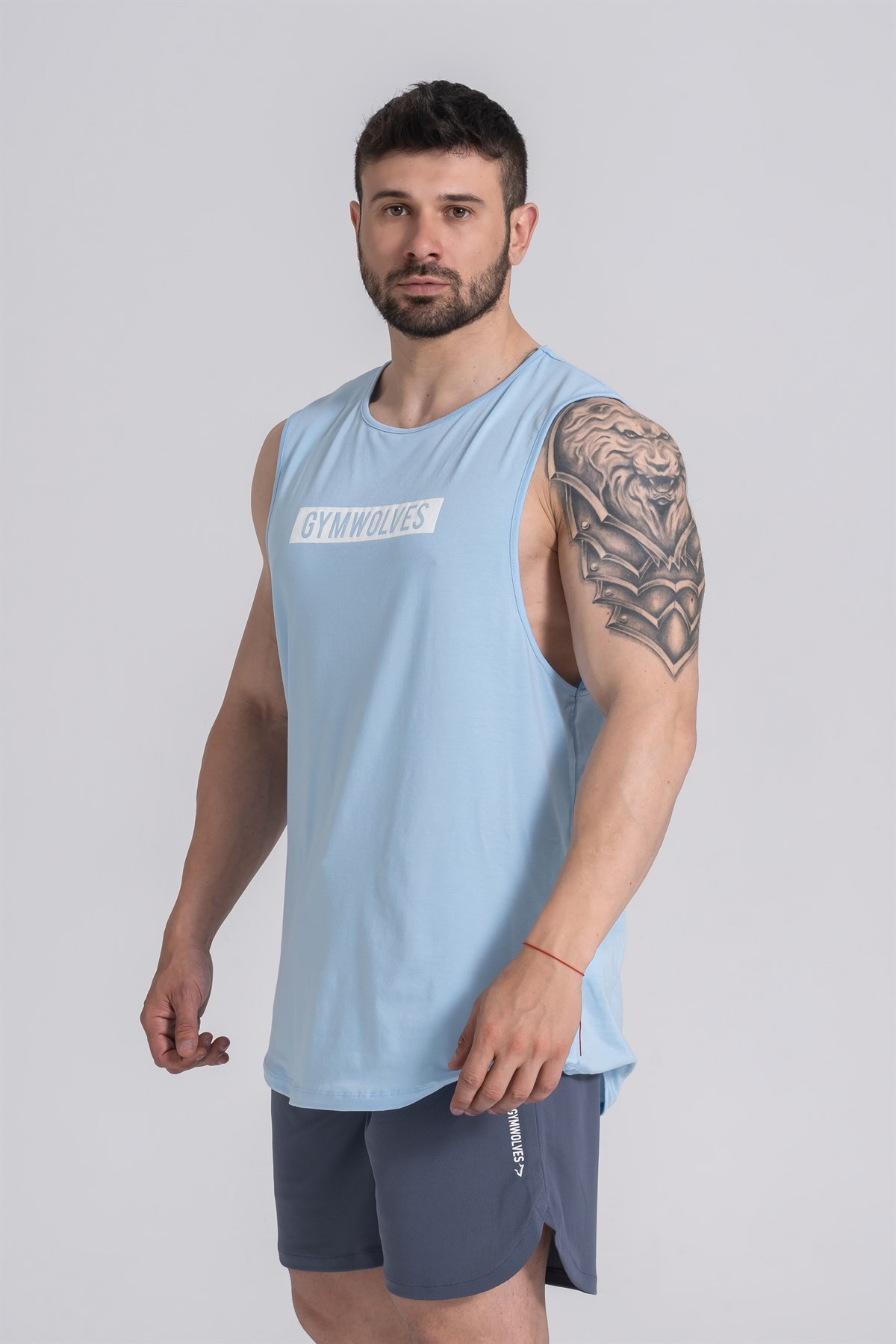 Gymwolves Erkek Kolsuz T-Shirt | Erkek Spor T-shirt | Light Blue | Workout Tanktop |