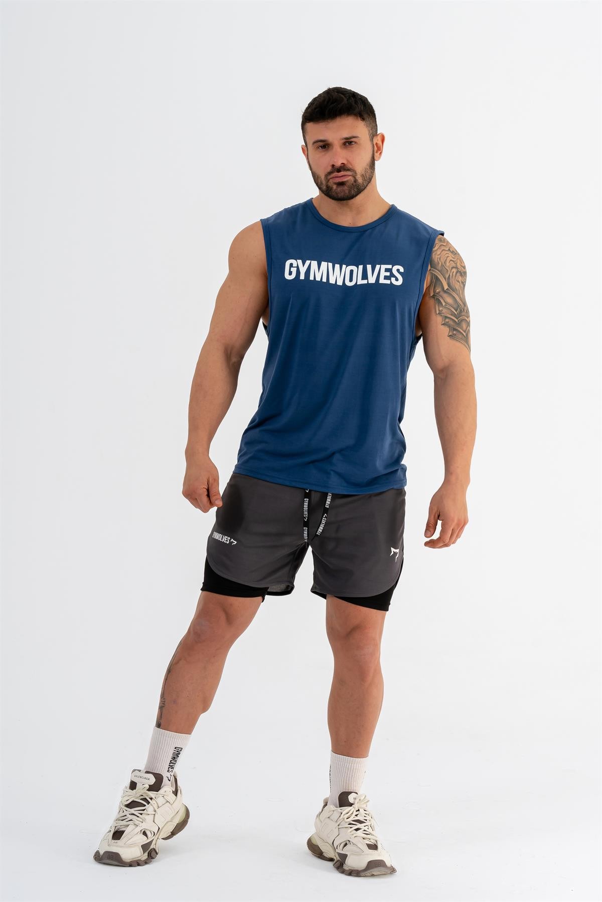 Gymwolves Erkek Kolsuz T-Shirt | Erkek Spor T-shirt | İndigo | Workout Tanktop |