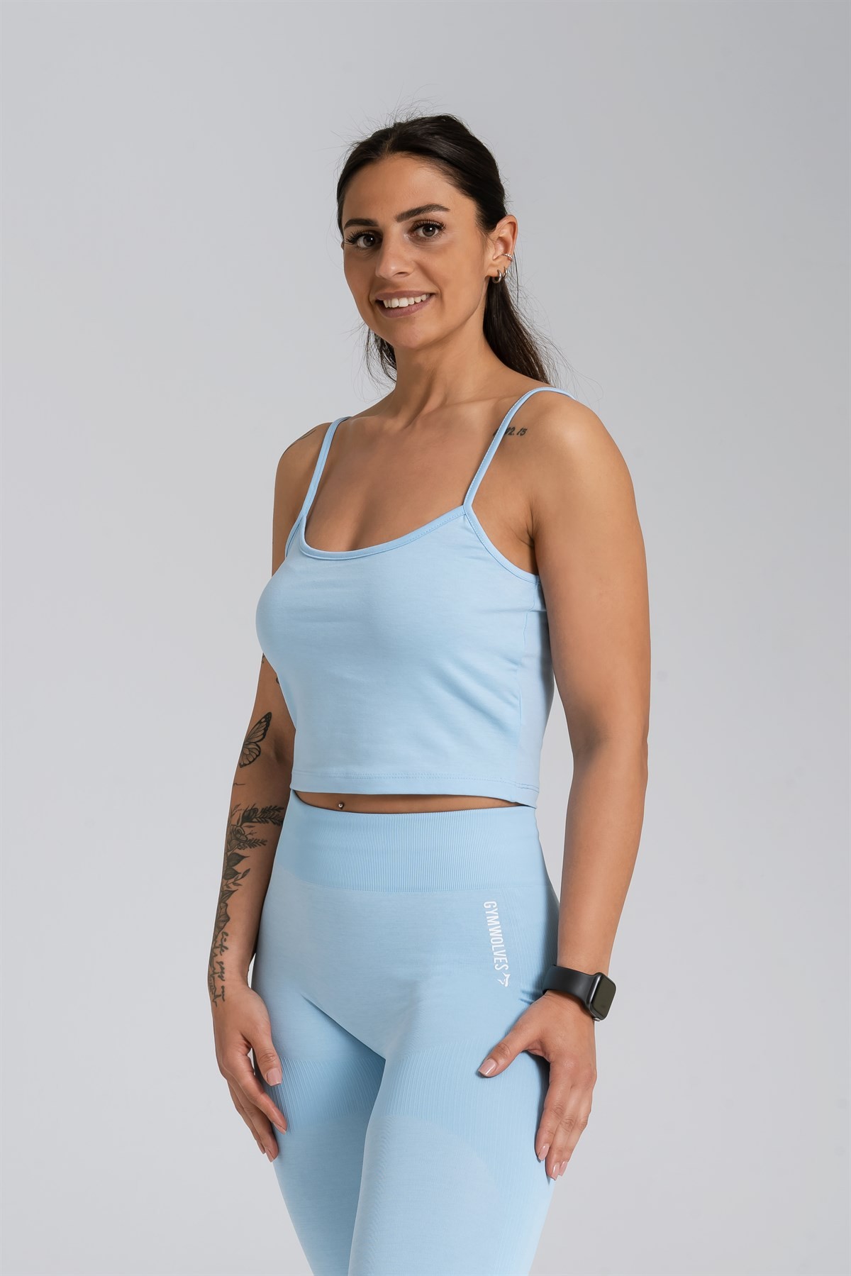 Gymwolves Askılı Body Crop Tops | Açık Mavi | Cotton Serisi |