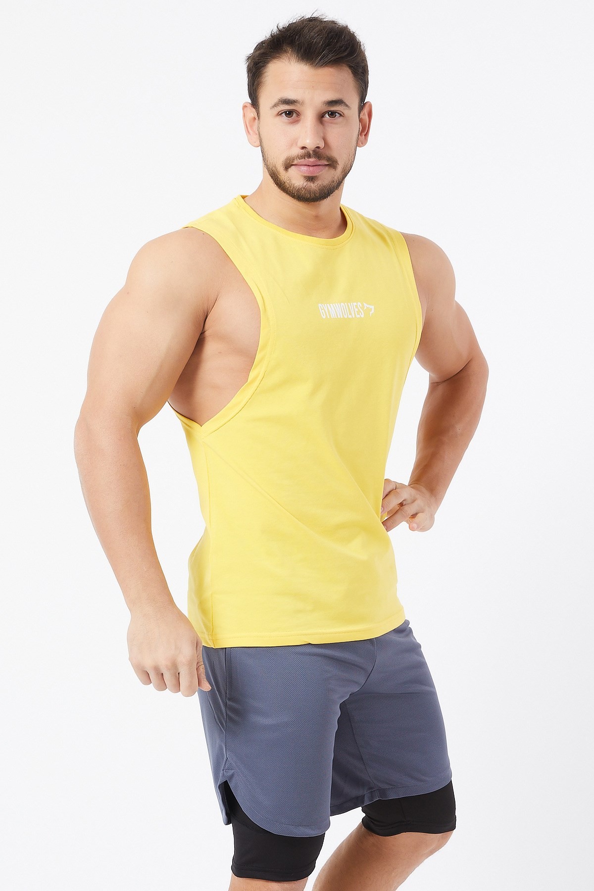 Gymwolves Erkek Kolsuz T-Shirt | Erkek Spor T-shirt | Sarı | Workout Tanktop |
