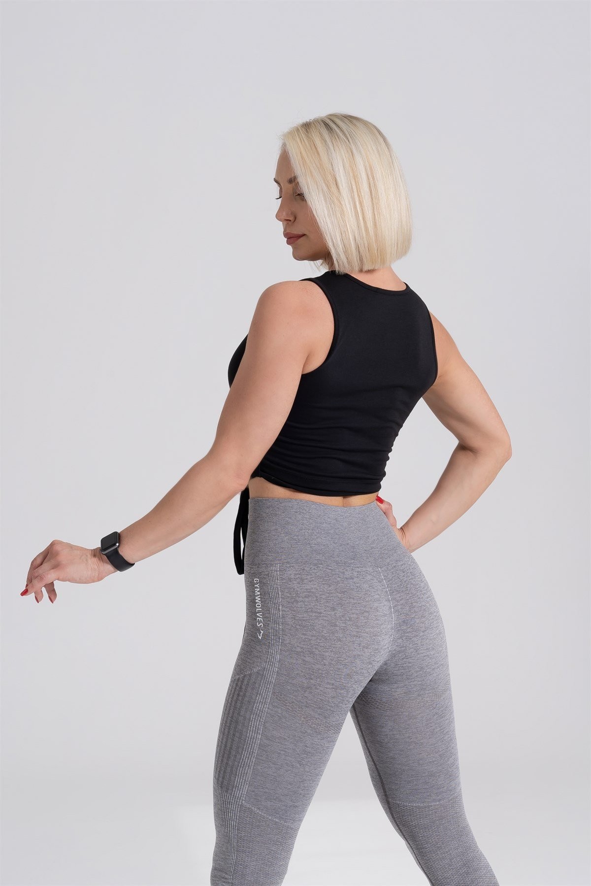 Gymwolves Bağ Detaylı Body Crop Tops | Siyah | Cotton Serisi |