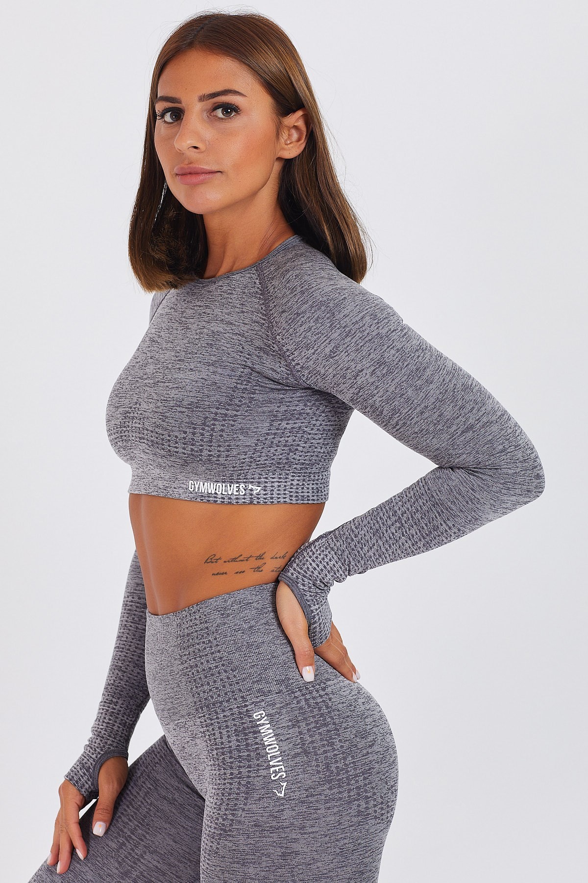 Gymwolves Kadın Uzun Kollu Dikişsiz Spor Tişört | Crop Tops | Ash Color | Activated Serisi |
