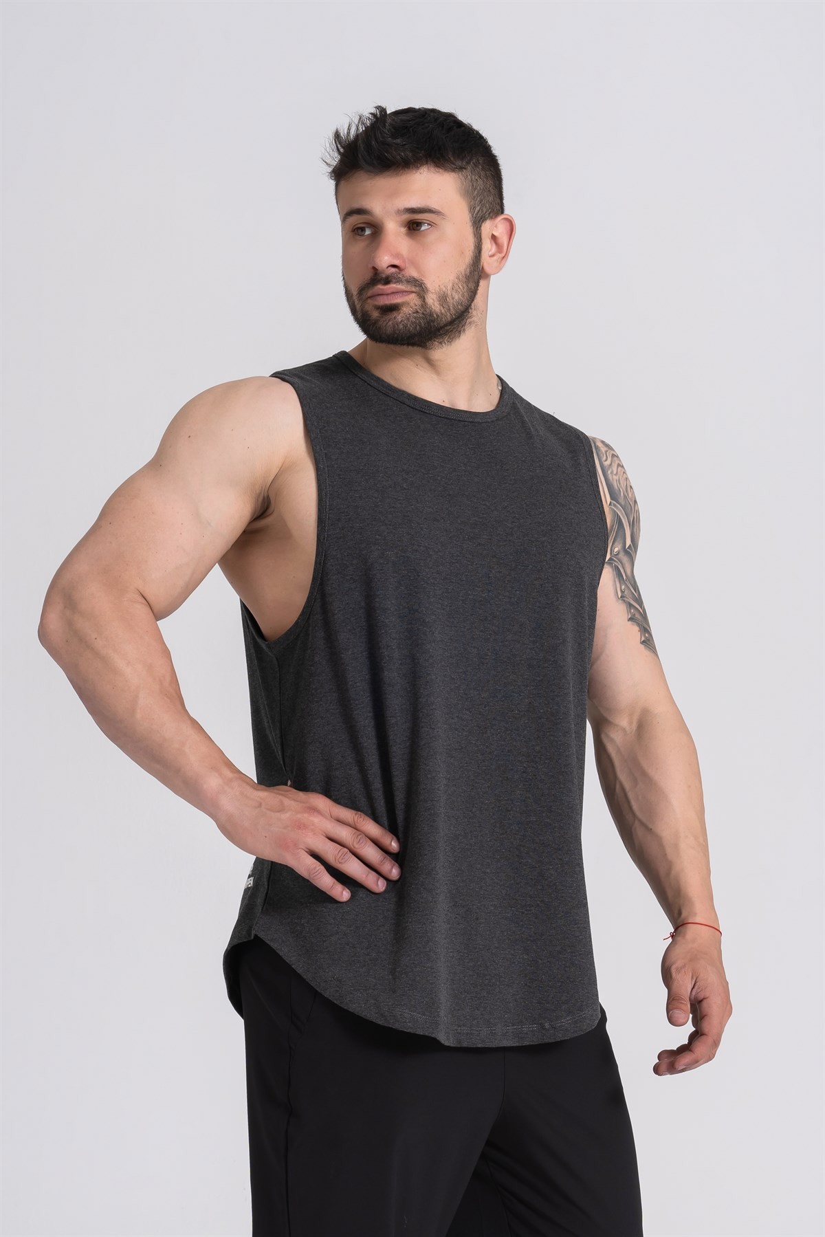 Gymwolves Erkek Kolsuz T-Shirt | Erkek Spor T-shirt | Workout Tanktop | Siyah Melanj | Never Give Up |
