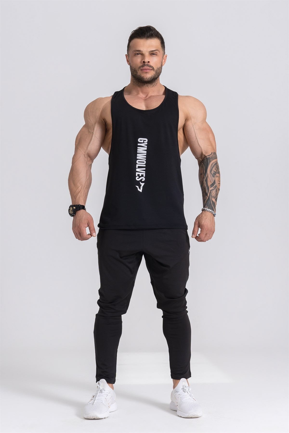 Gymwolves Spor Atleti | Stringer | Workout Tanktop | Siyah | Comfortable Serisi