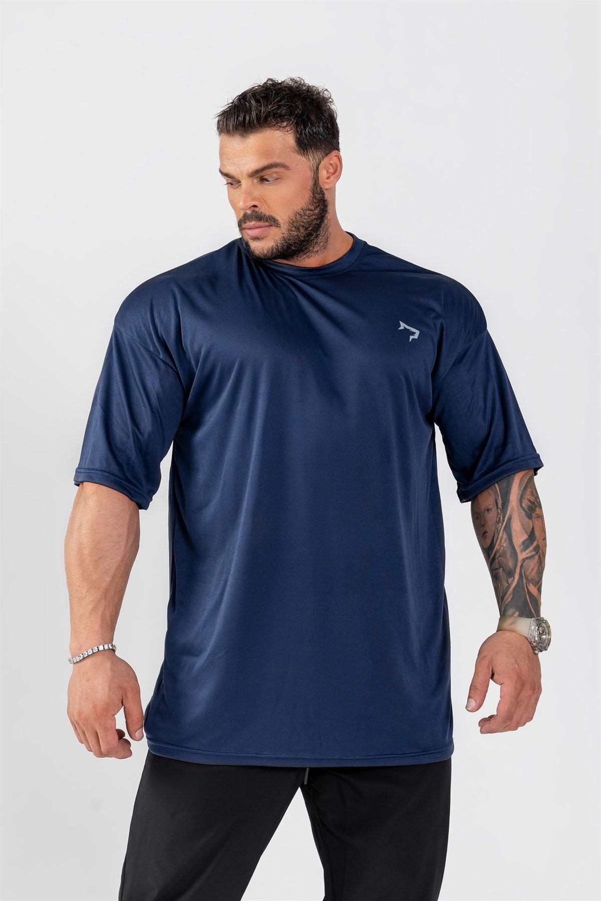 Gymwolves Erkek Over Size Spor T-Shirt | Lacivert | Workout T-Shirt | Relax Serisi |