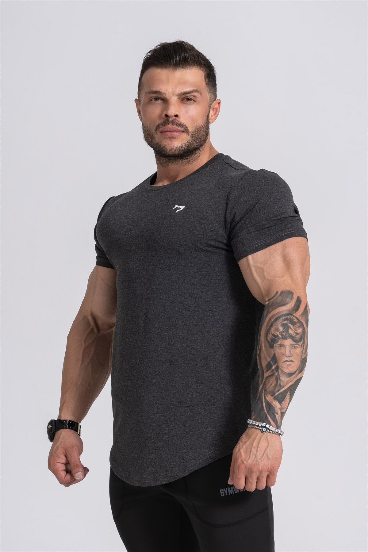 Gymwolves  Erkek Spor T-Shirt  | Siyah Melanj | Workout Tanktop |