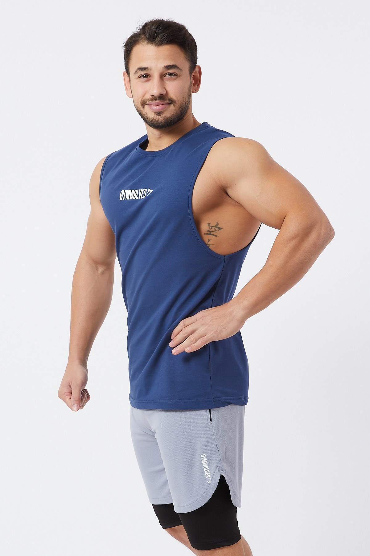 Gymwolves Erkek Kolsuz T-Shirt | Erkek Spor T-shirt | İndigo | Workout Tanktop |