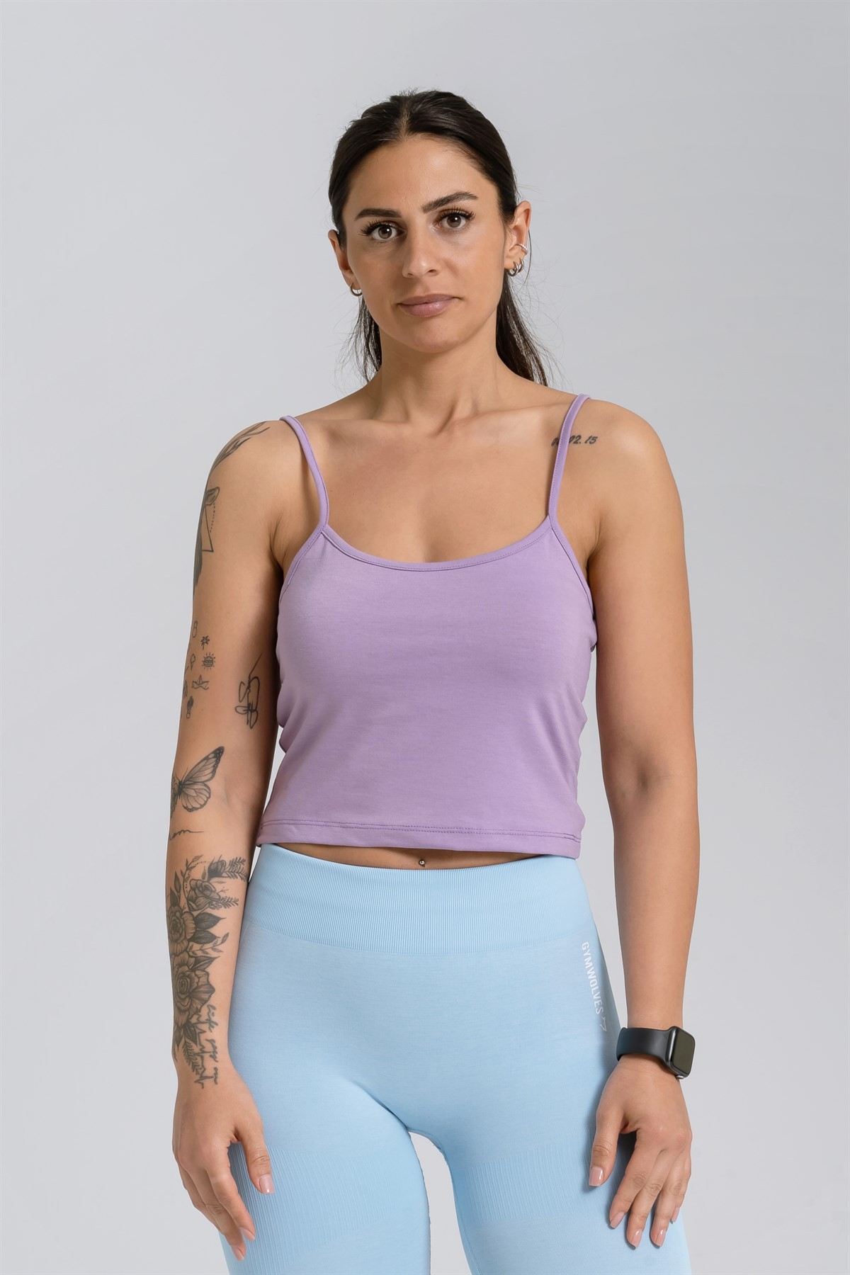 Gymwolves Askılı Body Crop Tops | Mor | Cotton Serisi |