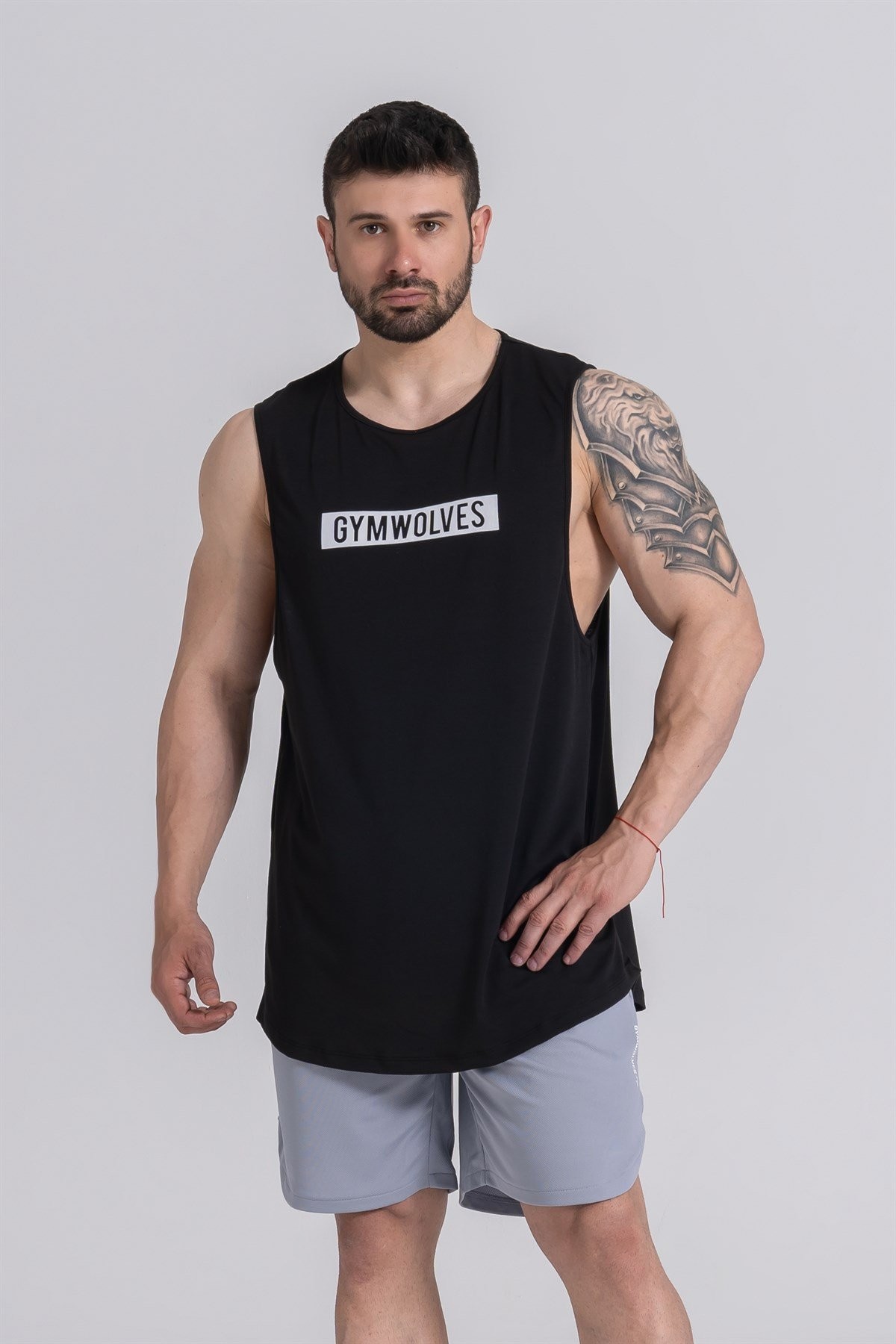 Gymwolves Erkek Kolsuz T-Shirt | Erkek Spor T-shirt | Siyah | Workout Tanktop |