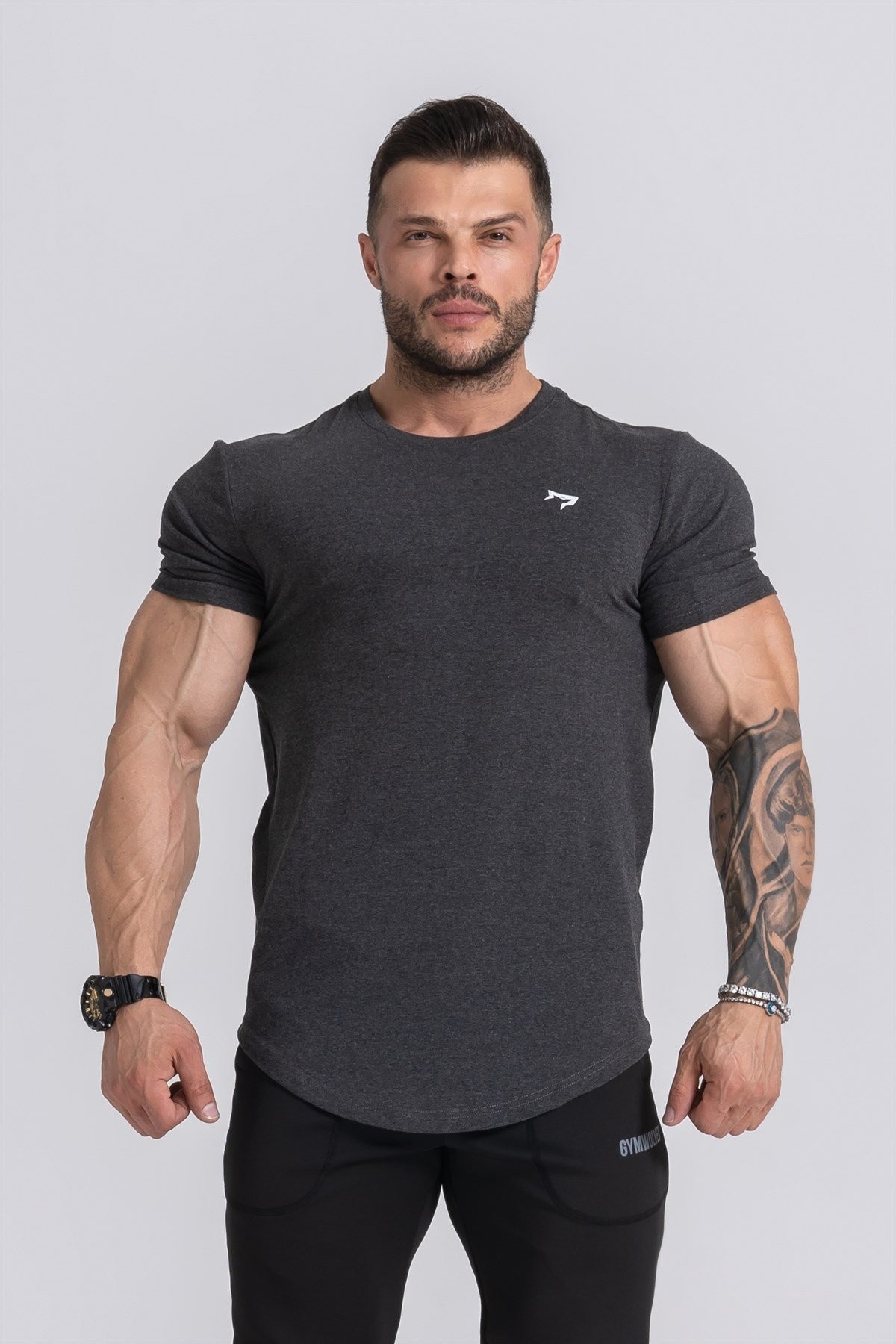 Gymwolves  Erkek Spor T-Shirt  | Siyah Melanj | Workout Tanktop |