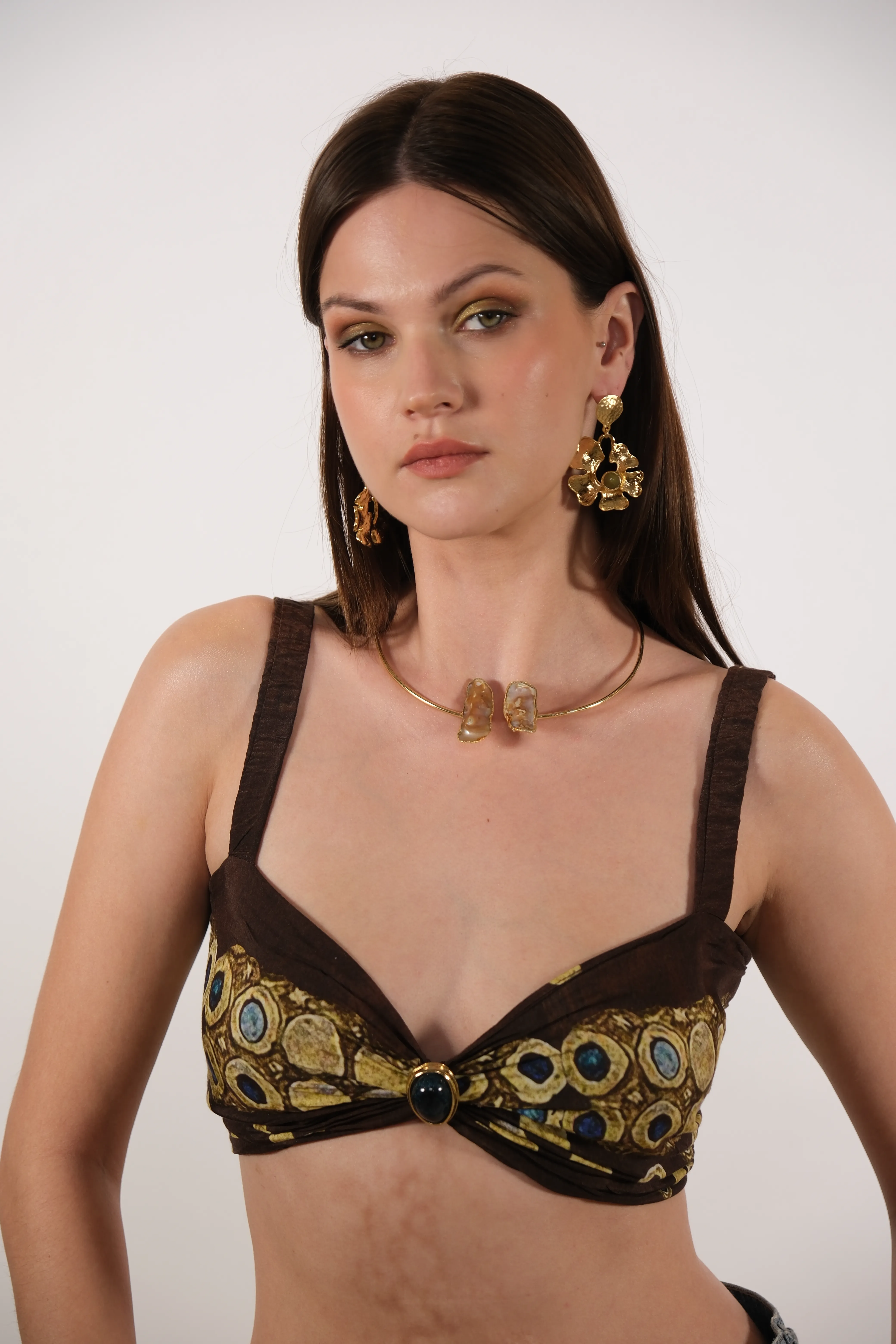 Altın kaplama sedefli choker