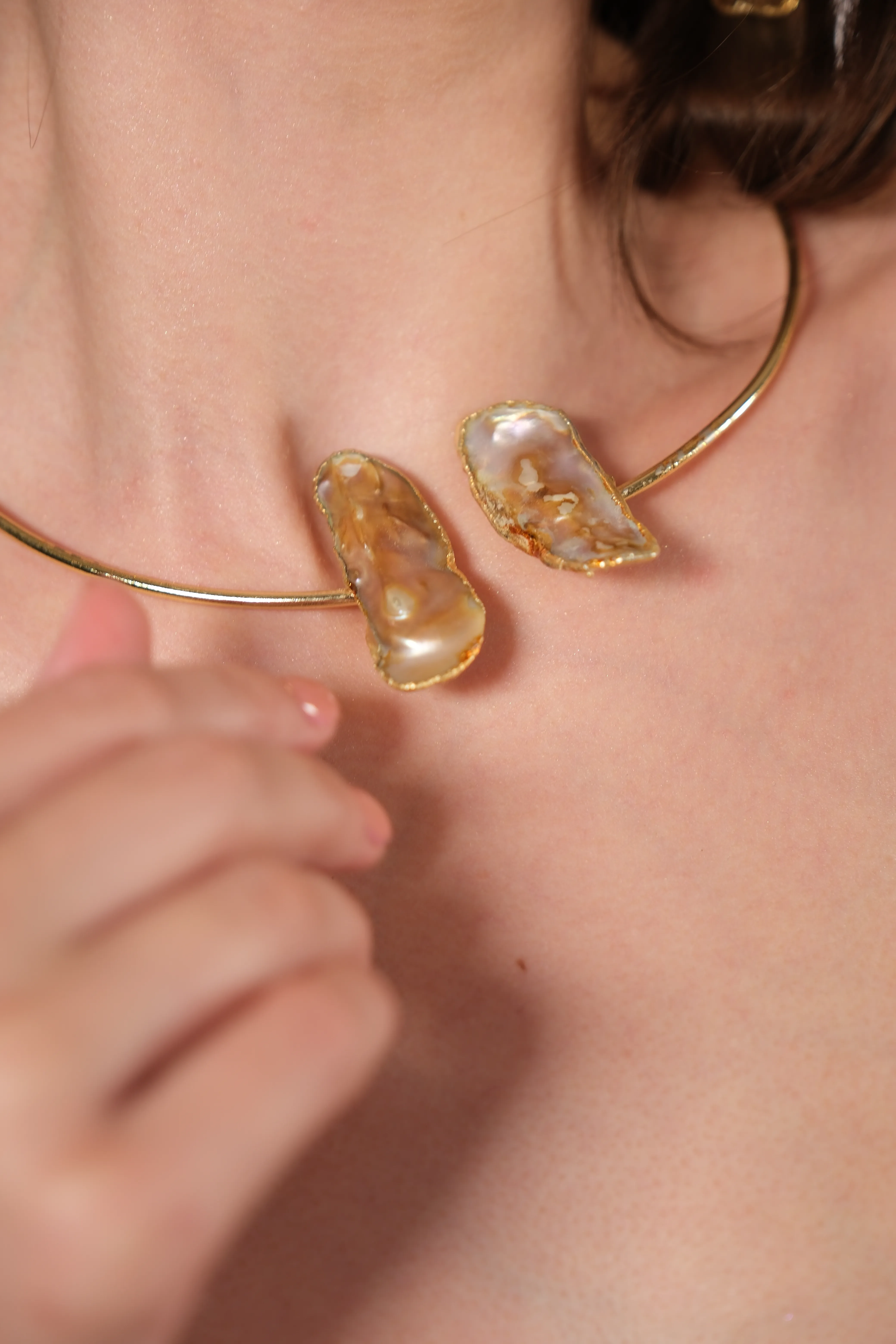 Altın kaplama sedefli choker