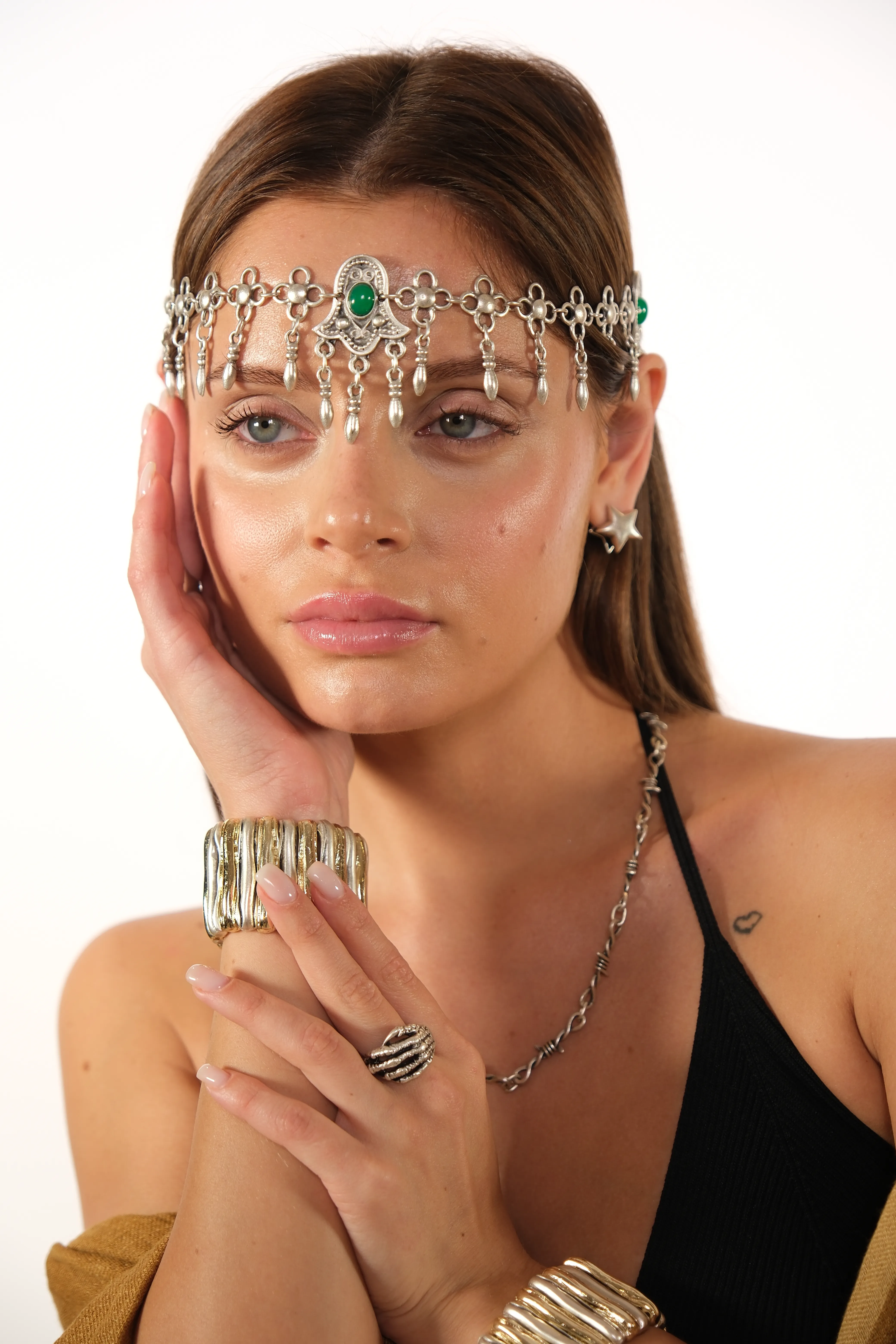 Gümüş kaplama cam taş saç aksesuarı