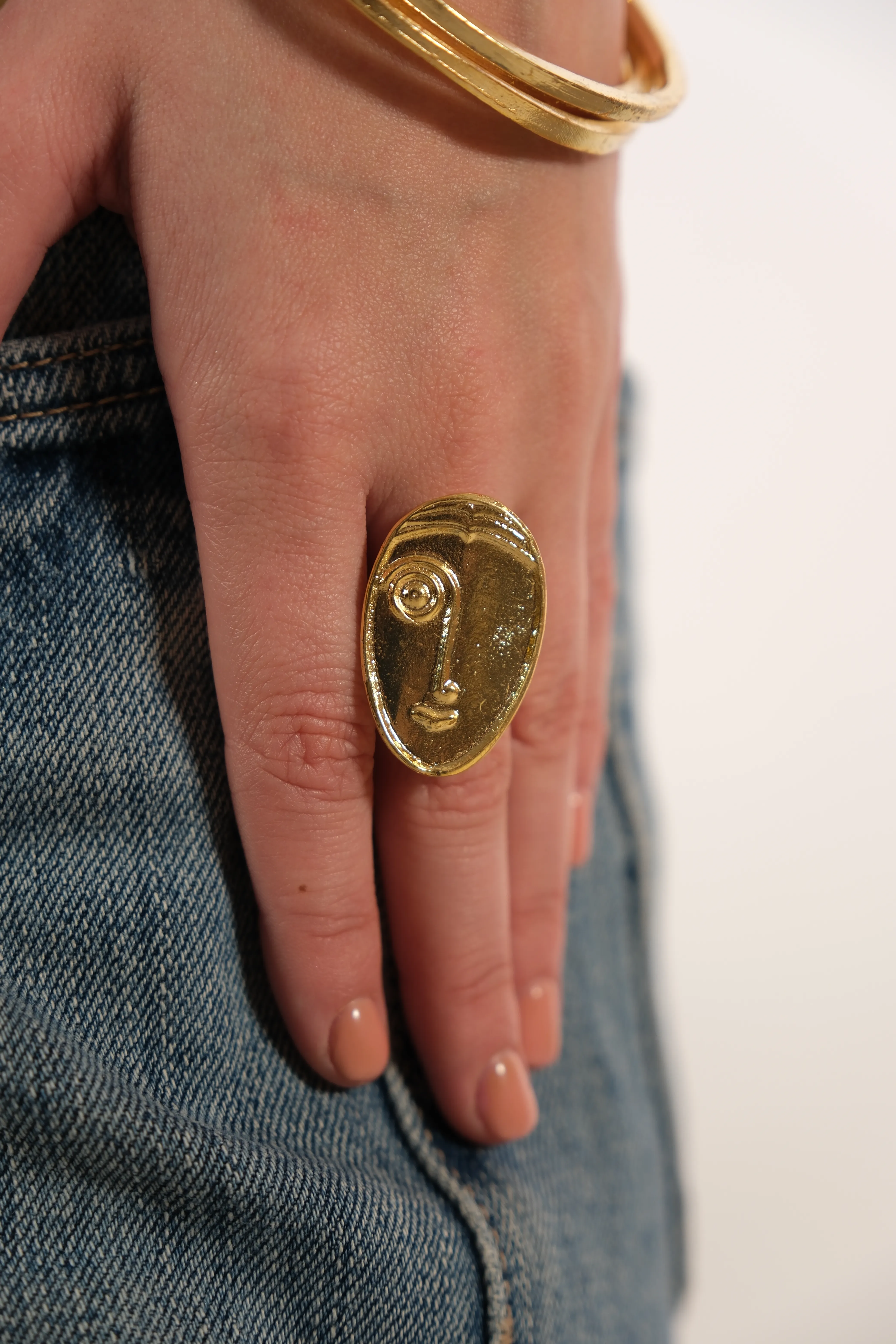 Altın kaplama ayarlanabilir yüz detay yüzük