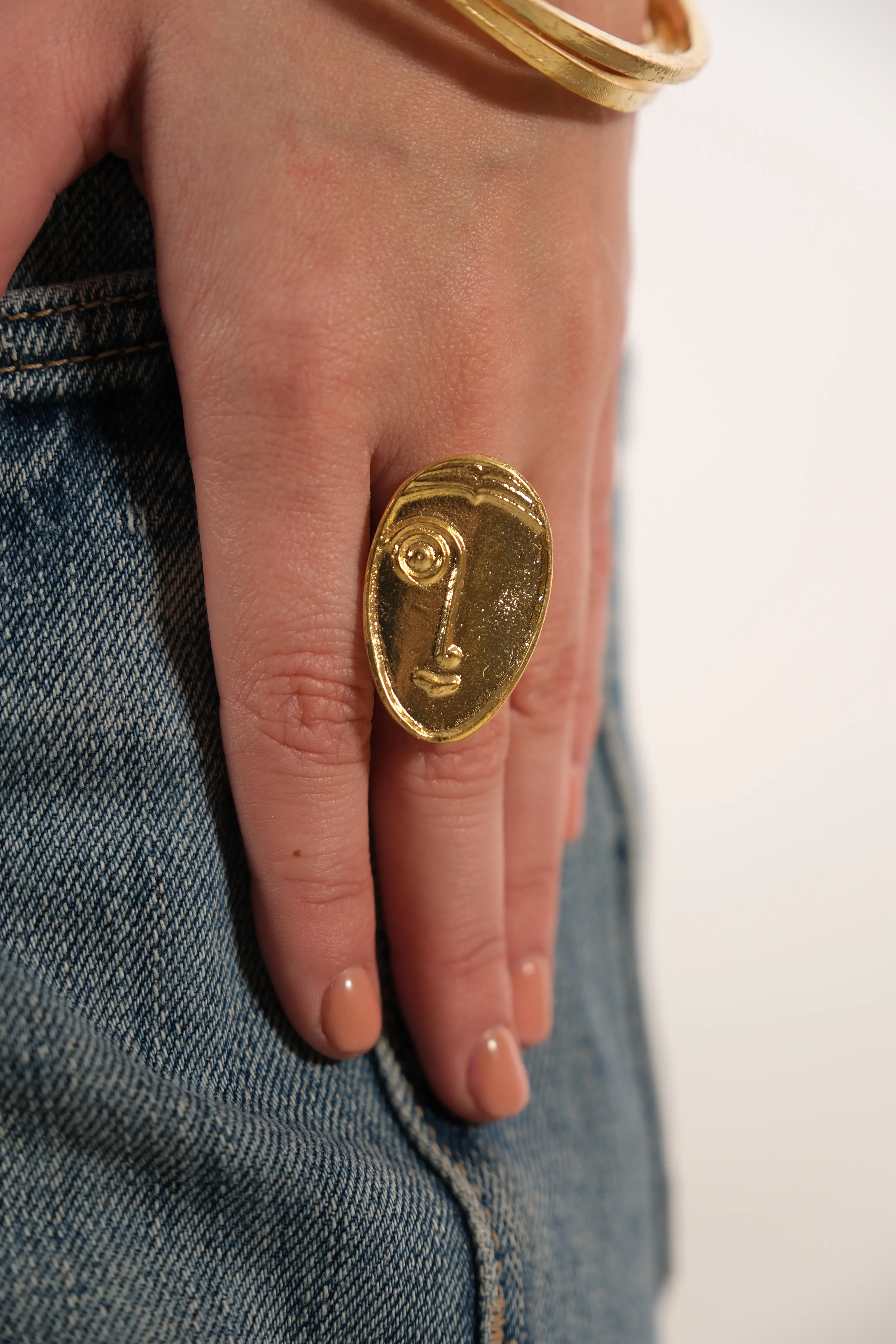 Altın kaplama ayarlanabilir yüz detay yüzük