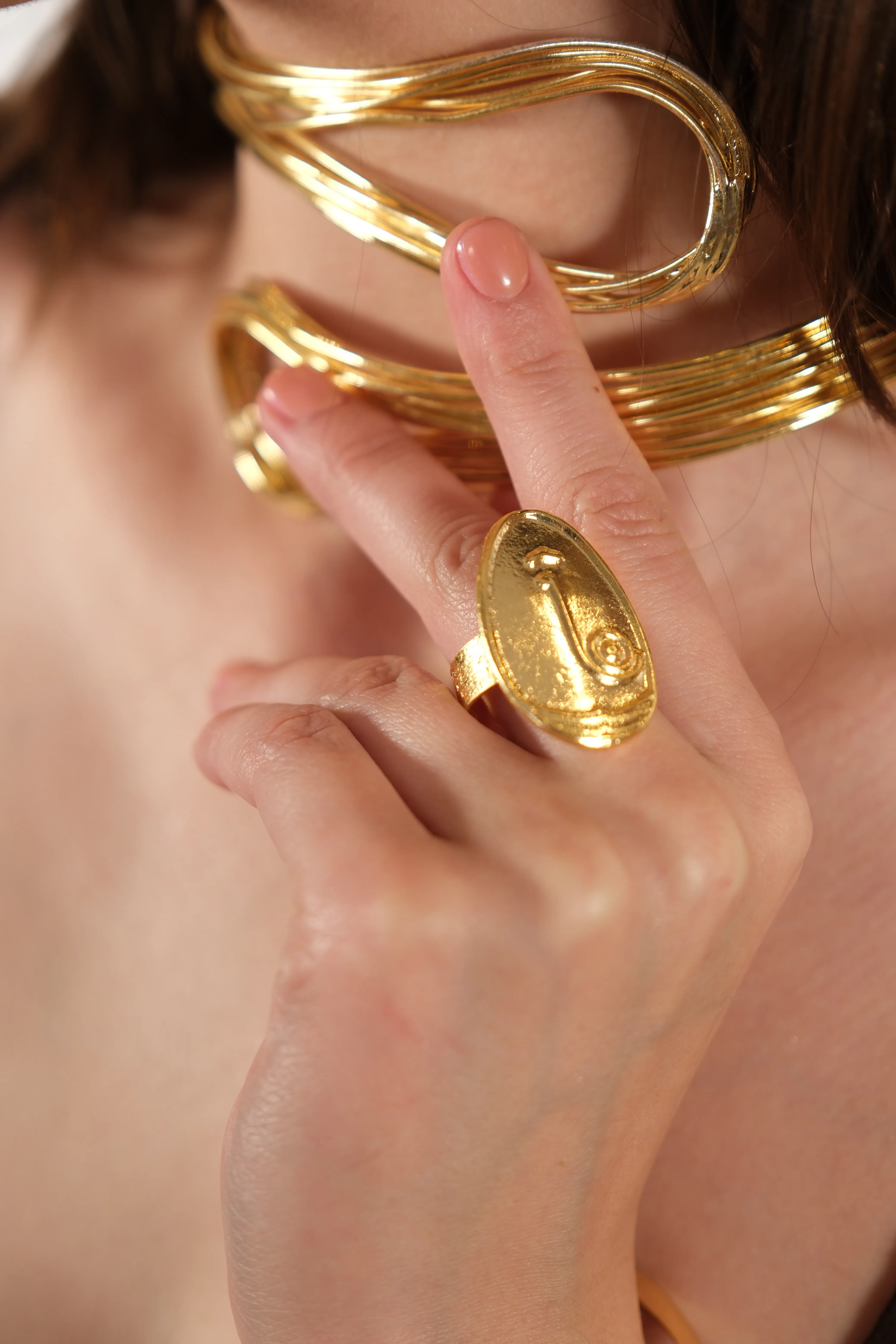 Altın kaplama ayarlanabilir yüz detay yüzük