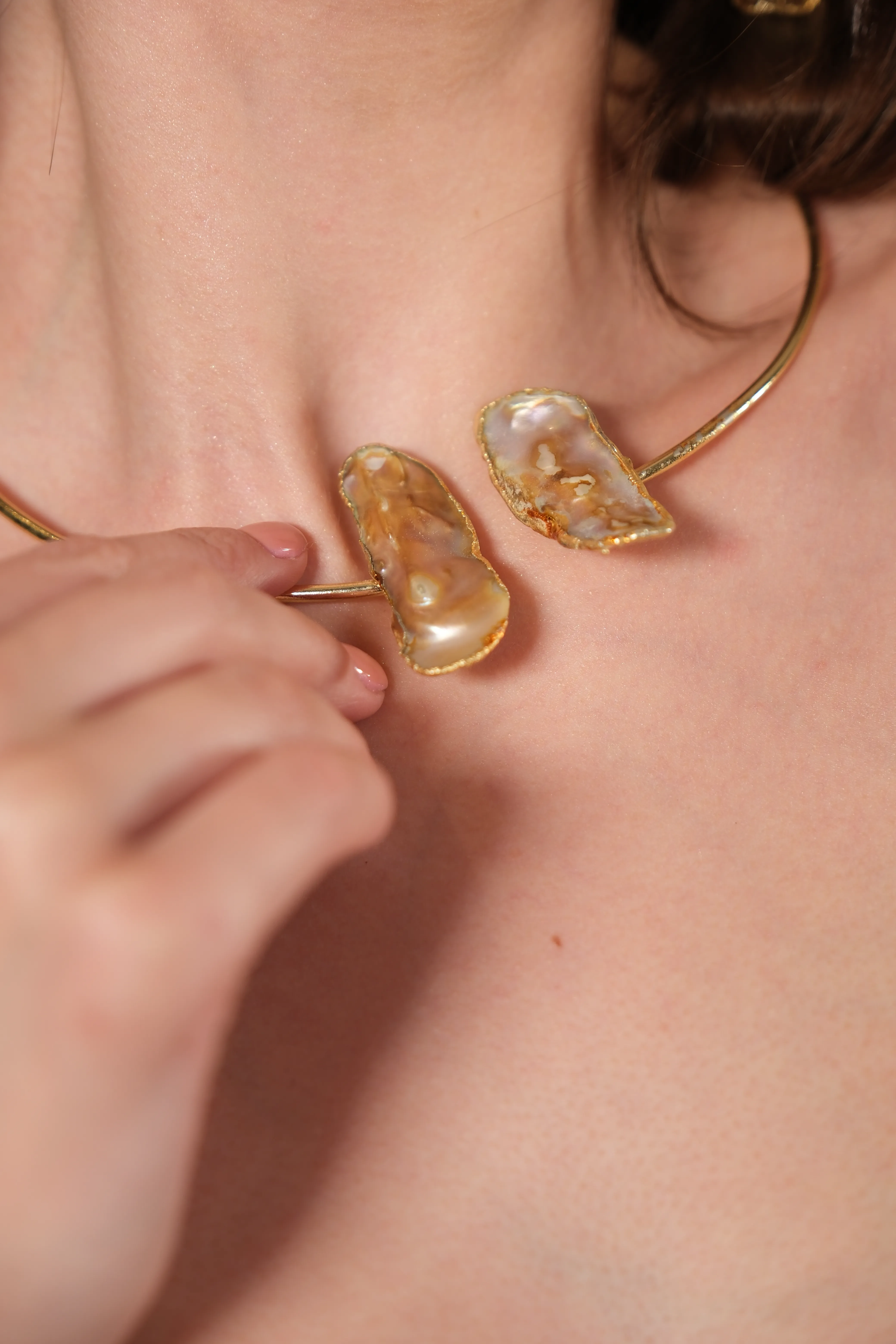 Altın kaplama sedefli choker