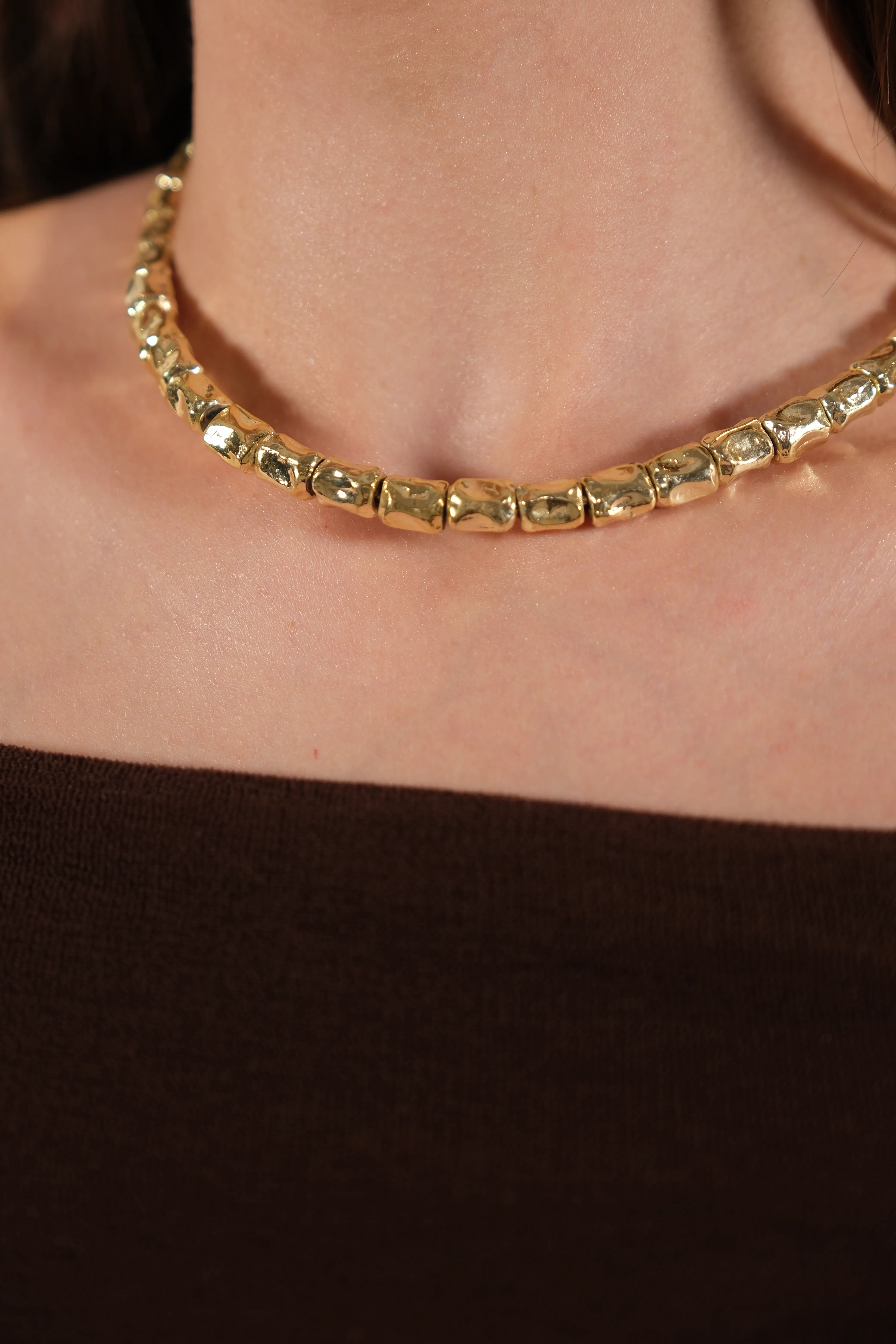 Altın kaplama kalın boncuk tasarım kolye