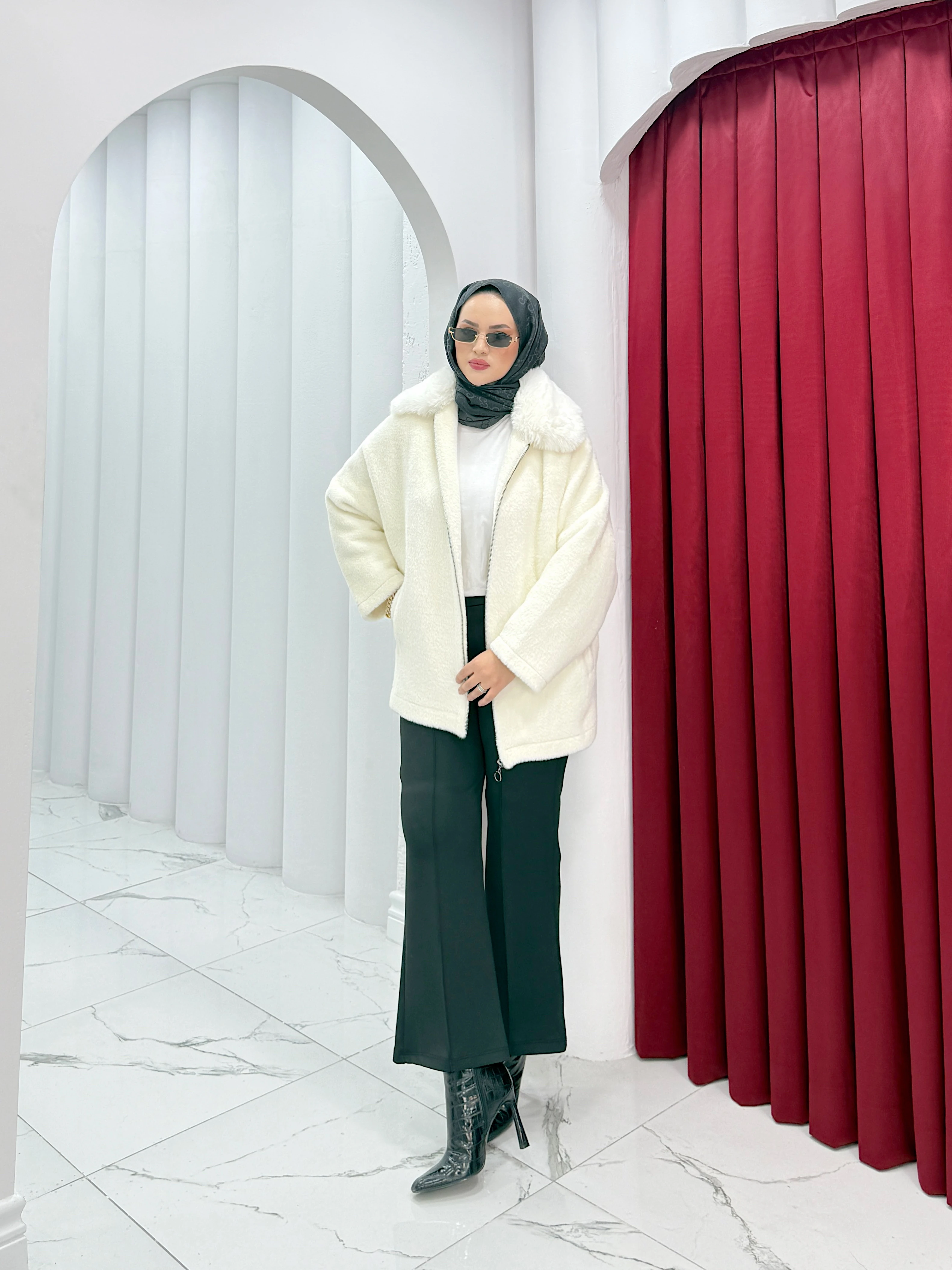 Angora Kürk Yaka Kaban 1015