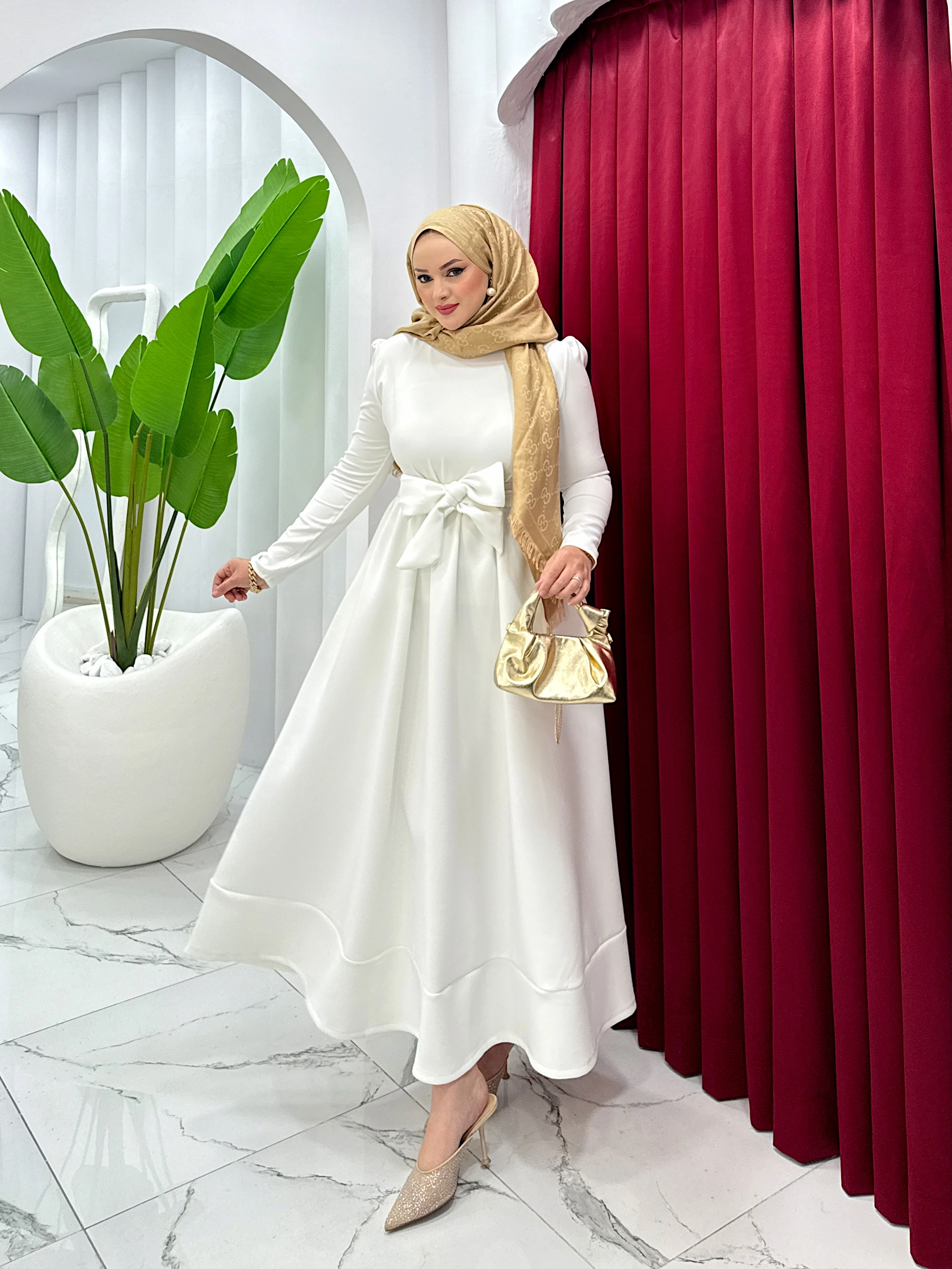 Kuşaklı Scuba Elbise 1018